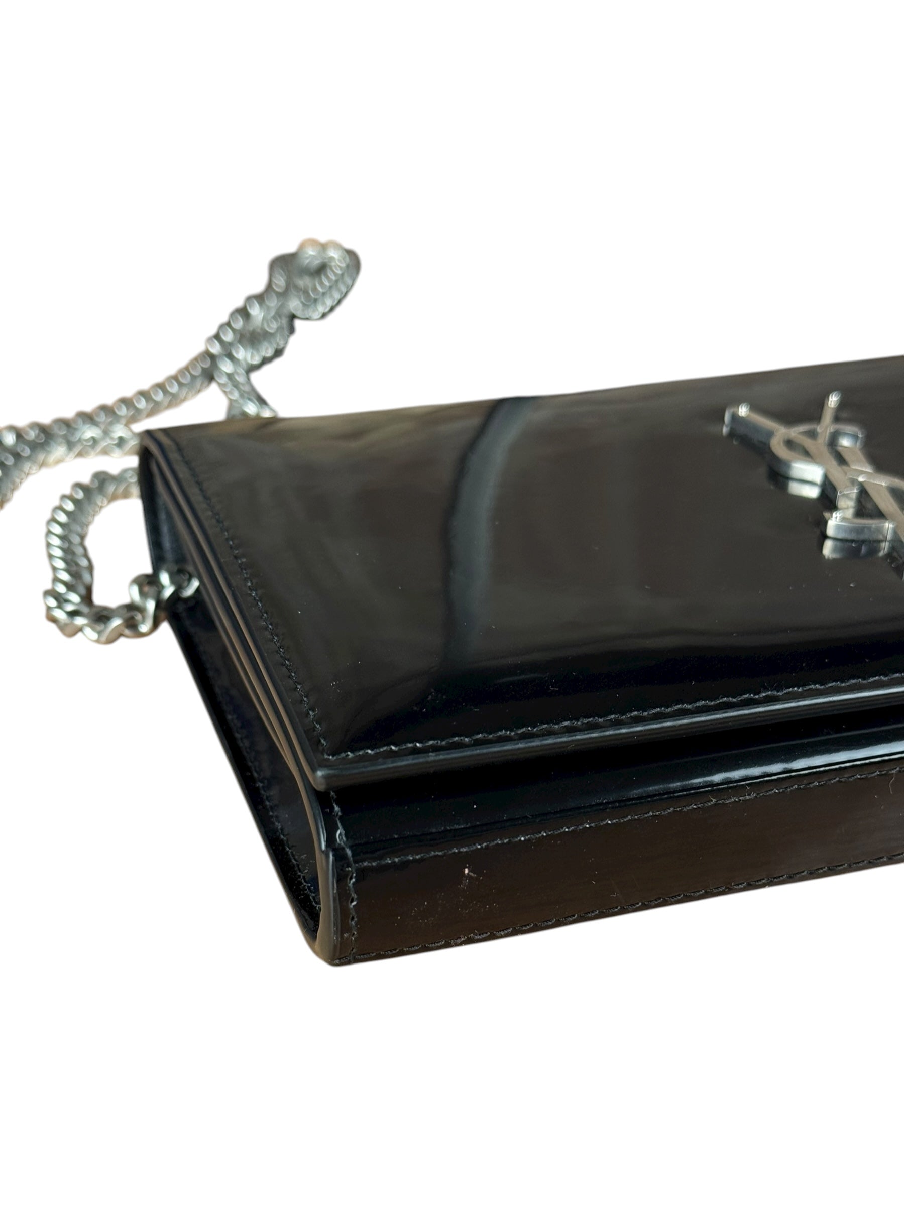 Saint Laurent Cassandre Leather Wallet on Chain Bag Black
