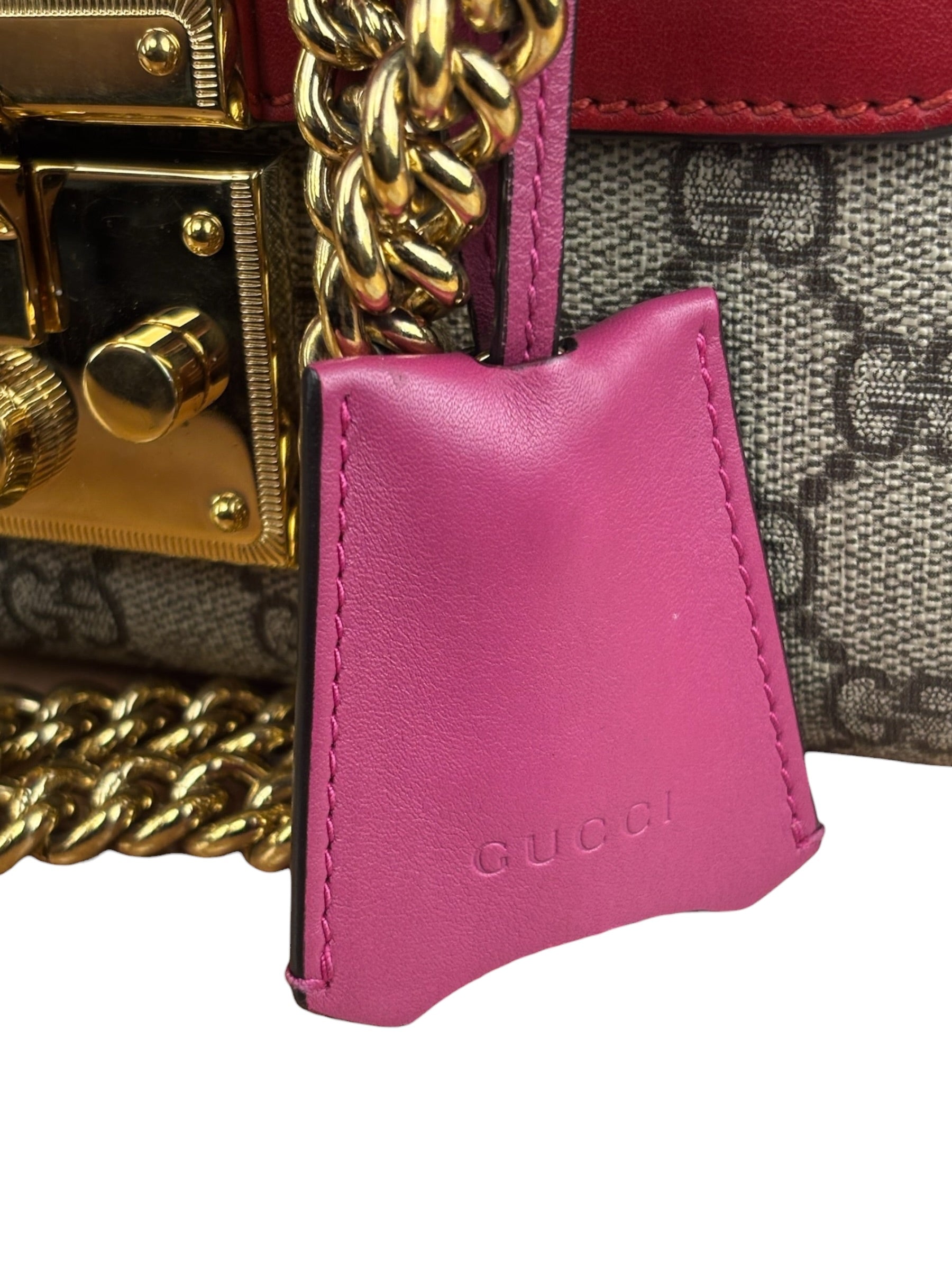 Gucci Padlock Medium Leather Chain Shoulder Bag Beige/Red/Pink