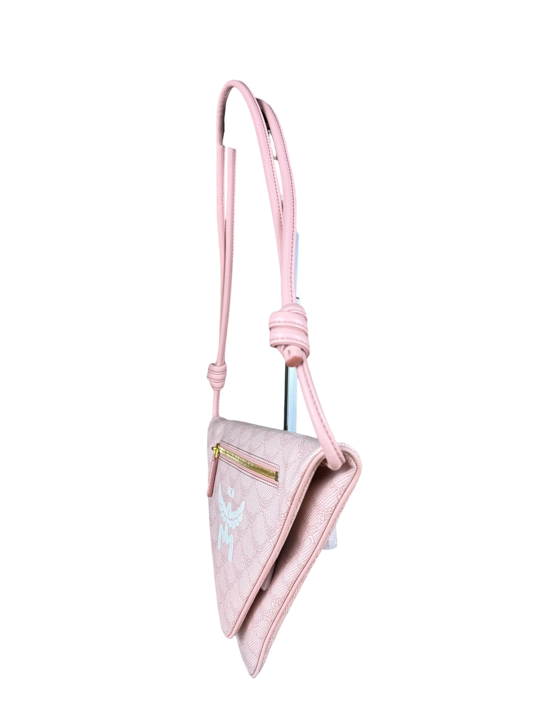 MCM Pink Triangle Logo Fold-Over Shoulder Bag
