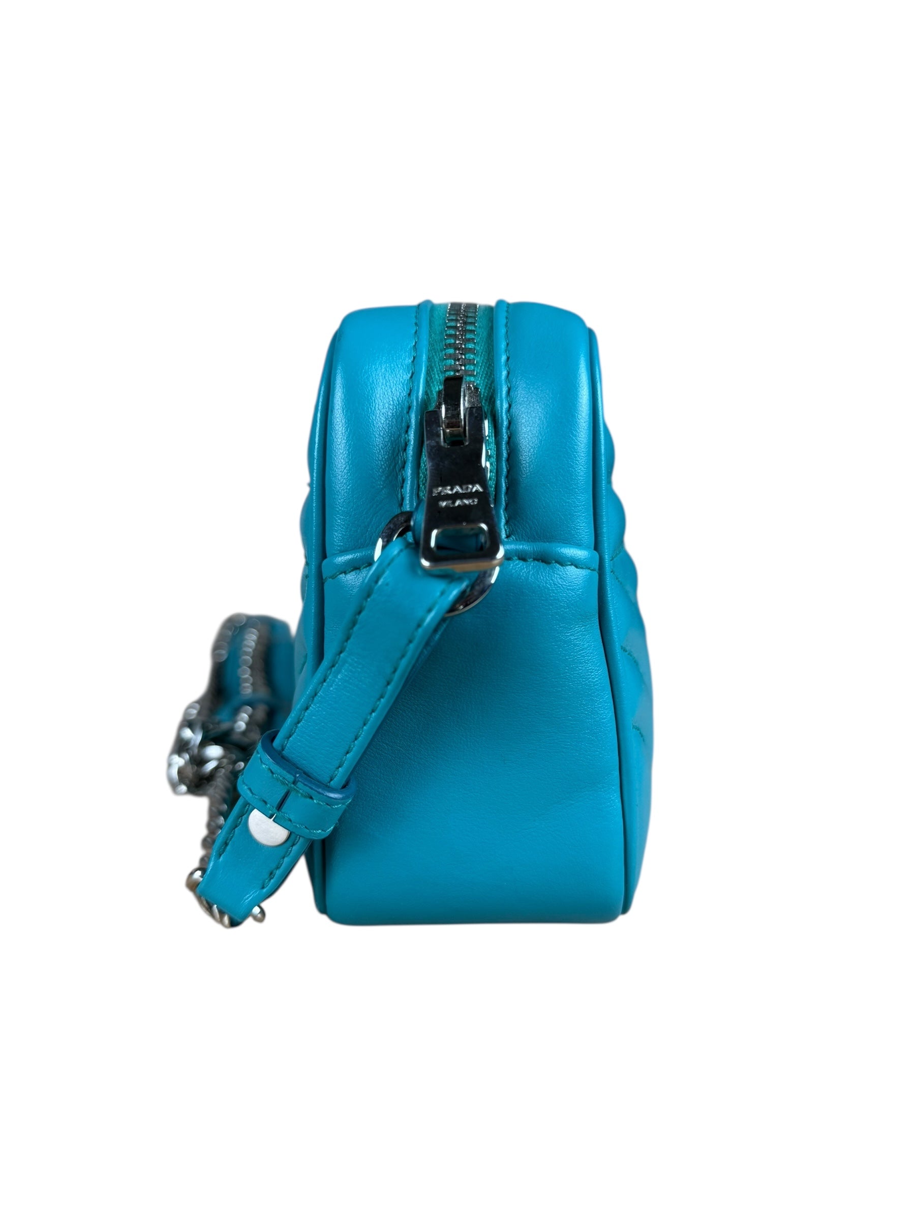 Prada Teal Diagramme Leather Chain Crossbody