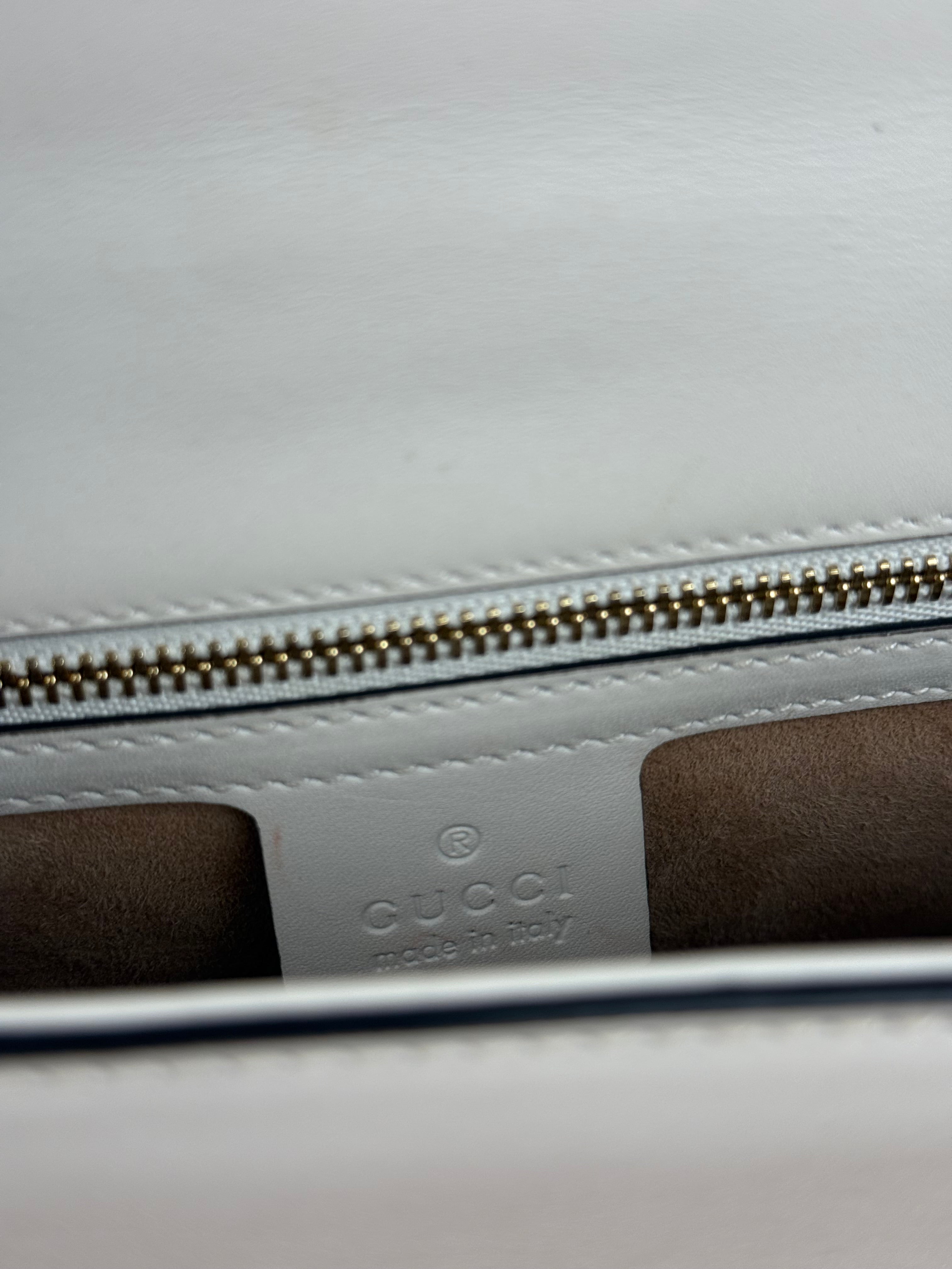 Gucci White Leather Sylvie Chain Shoulder Bag