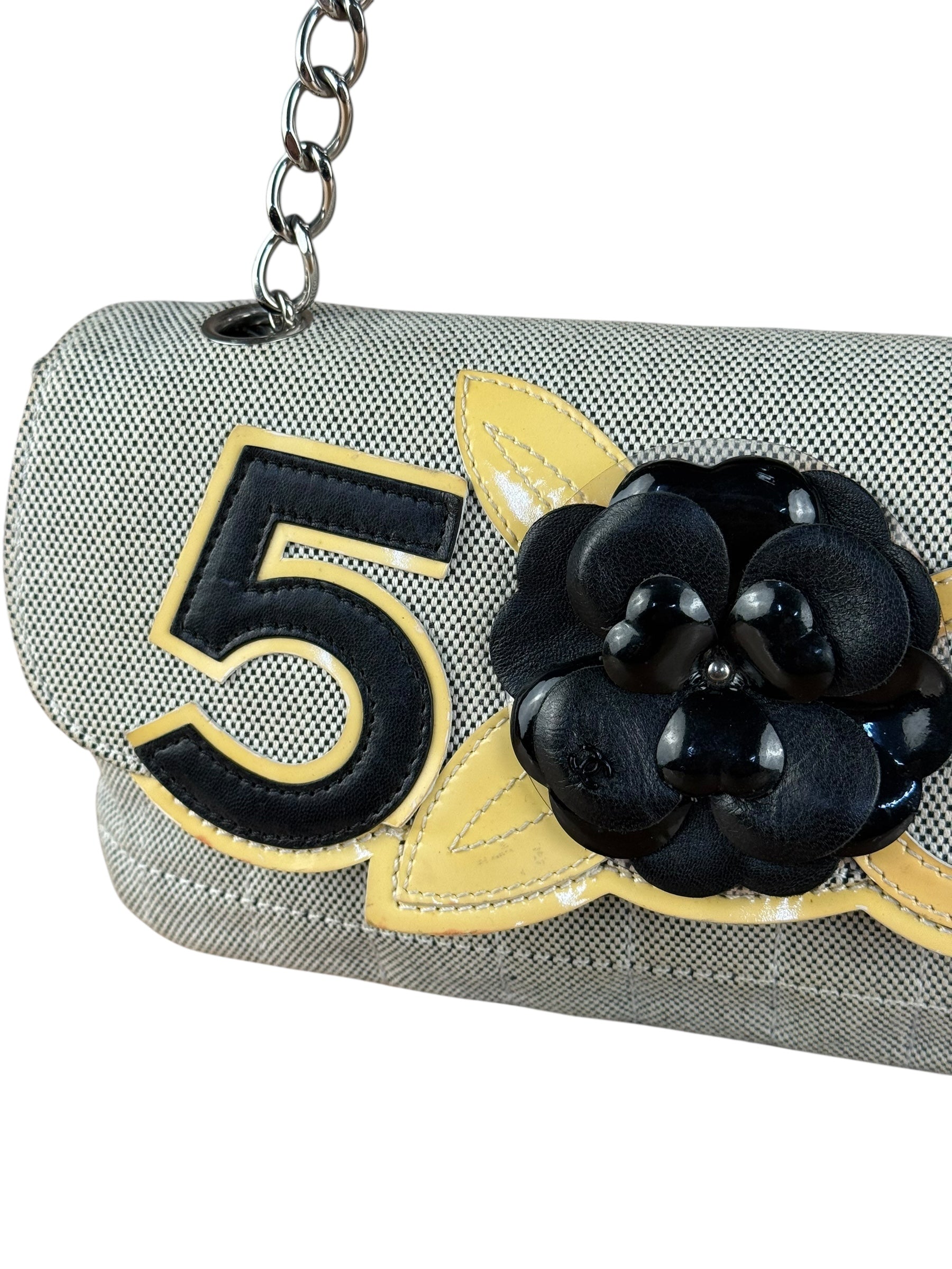Chanel 2005 Canvas Camellia No. 5 Flap Shoulder Bag