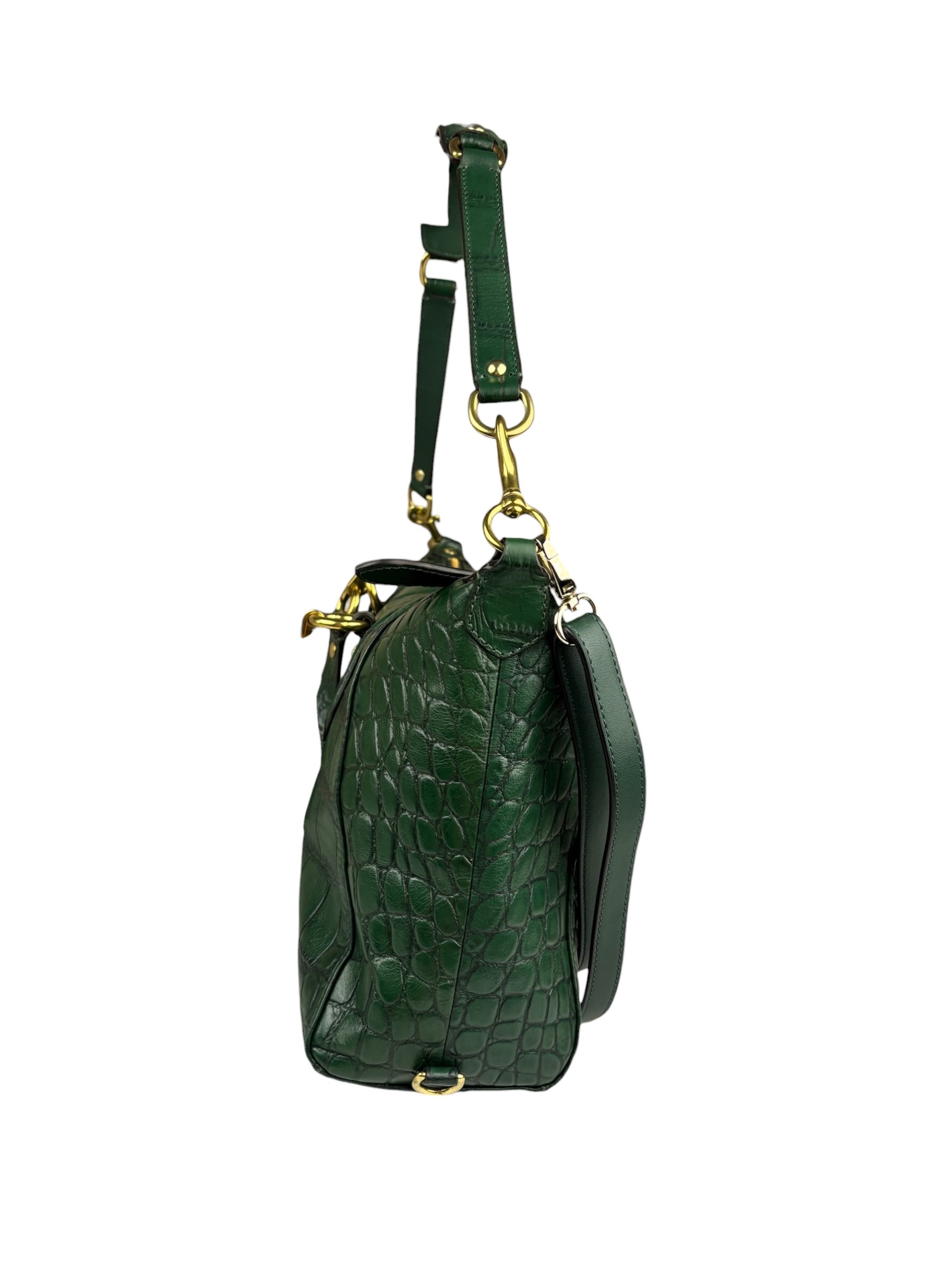 Coach Green Croc-Embossed Ashley Satchel Shoulder Bag