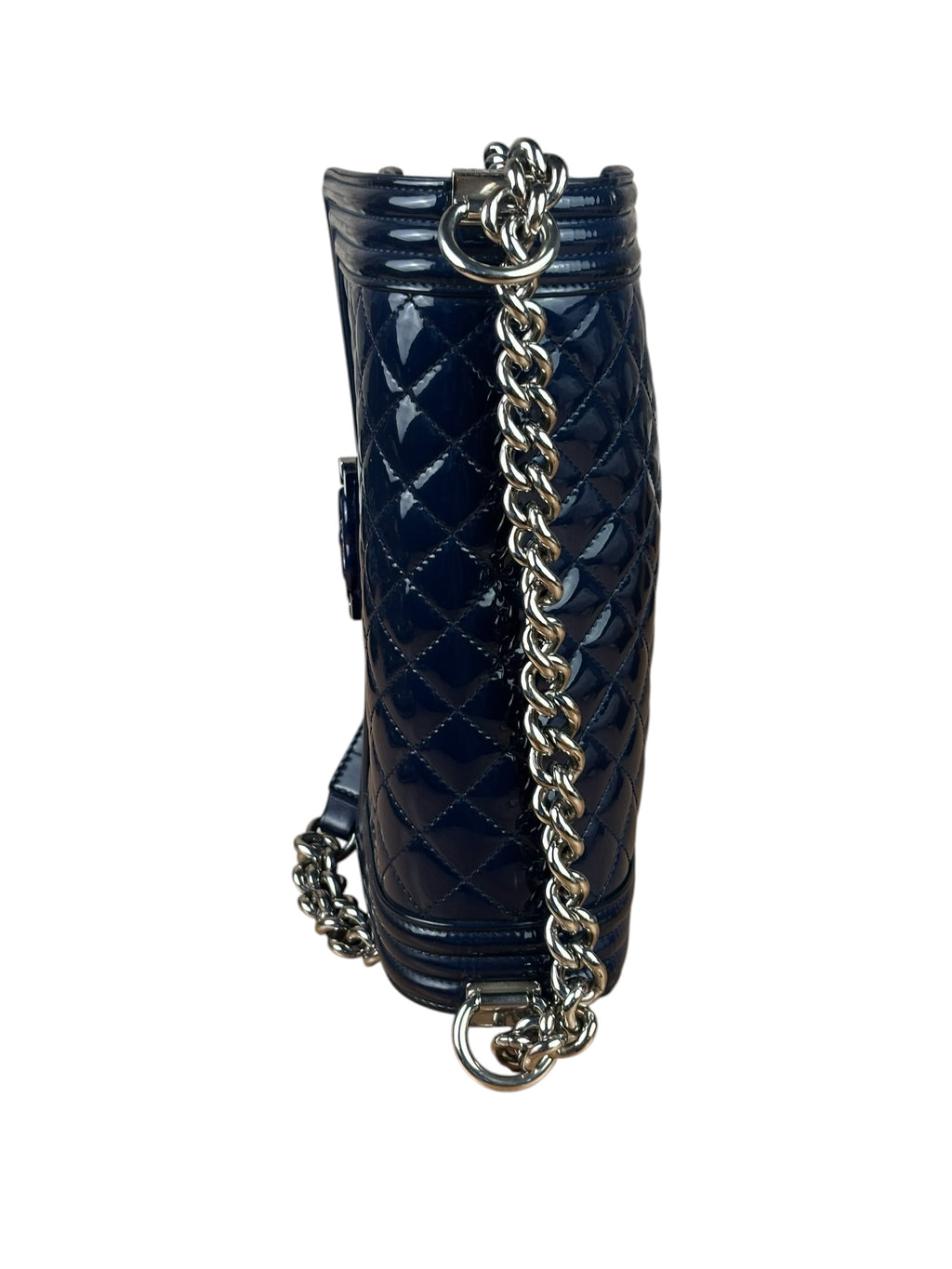 Chanel Navy Patent Quilted Leather Boy Flap Bag 2016