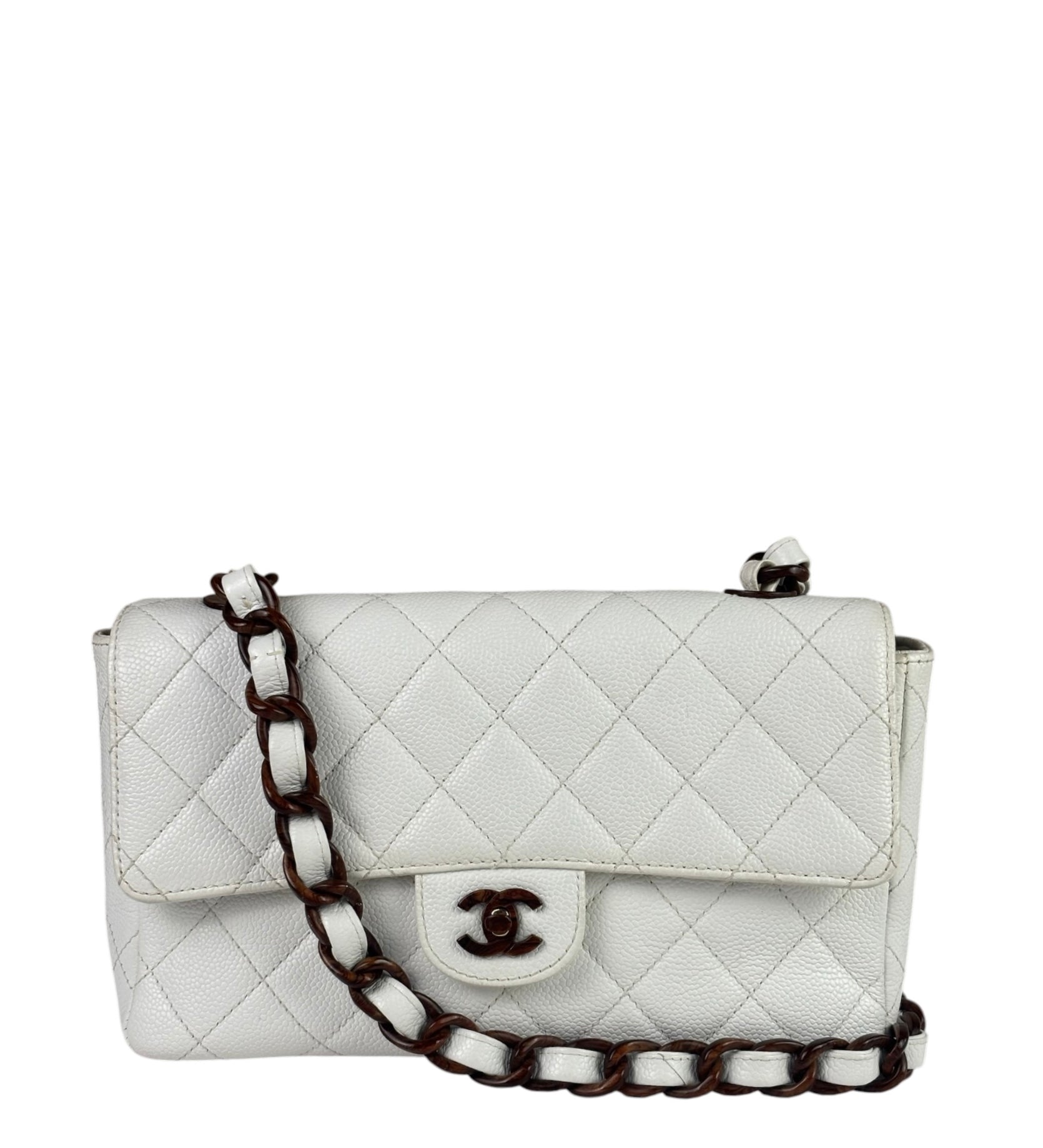 Chanel White Quilted Caviar Wooden M Flap 1999