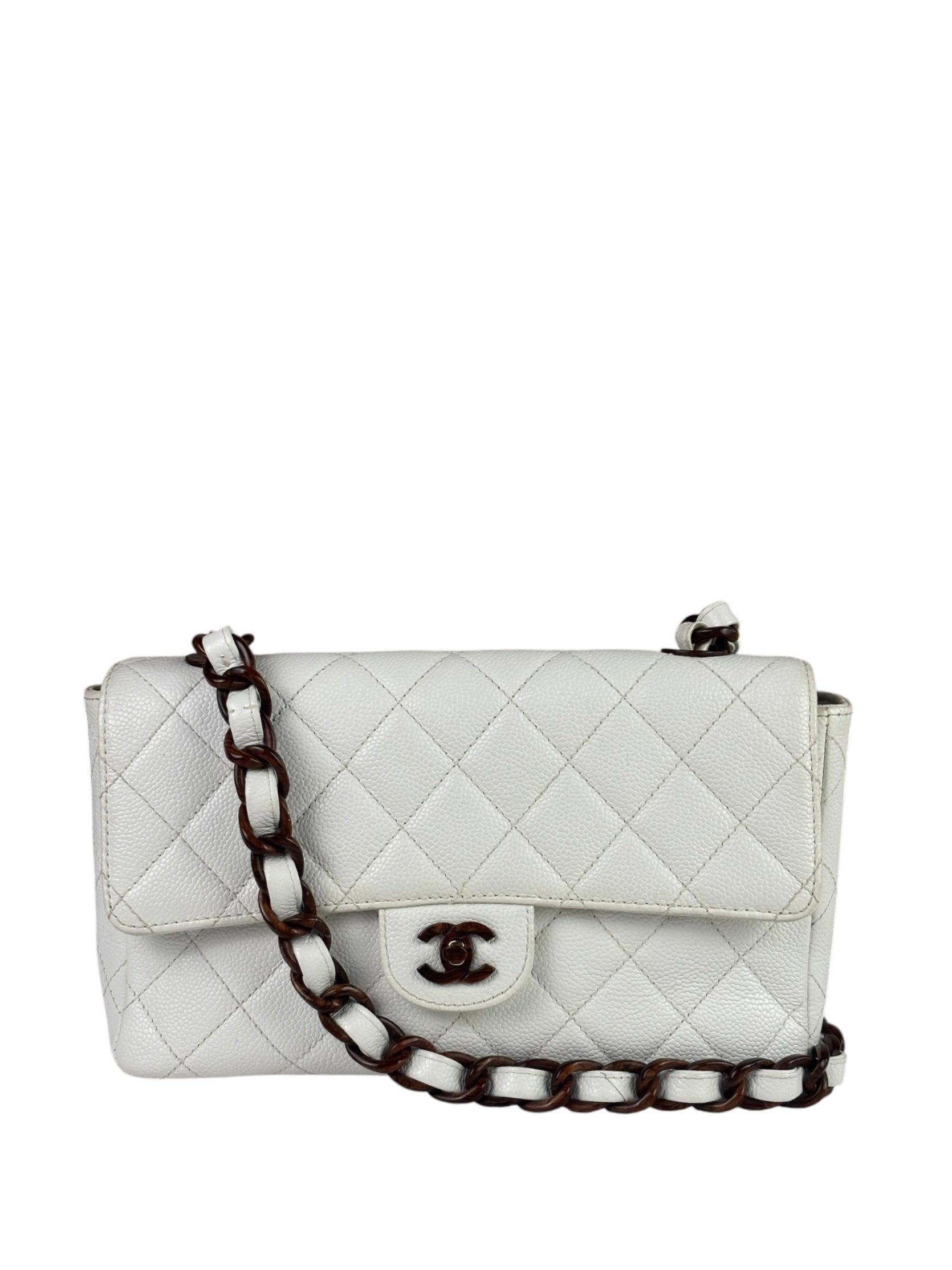 Chanel White Quilted Caviar Wooden M Flap 1999