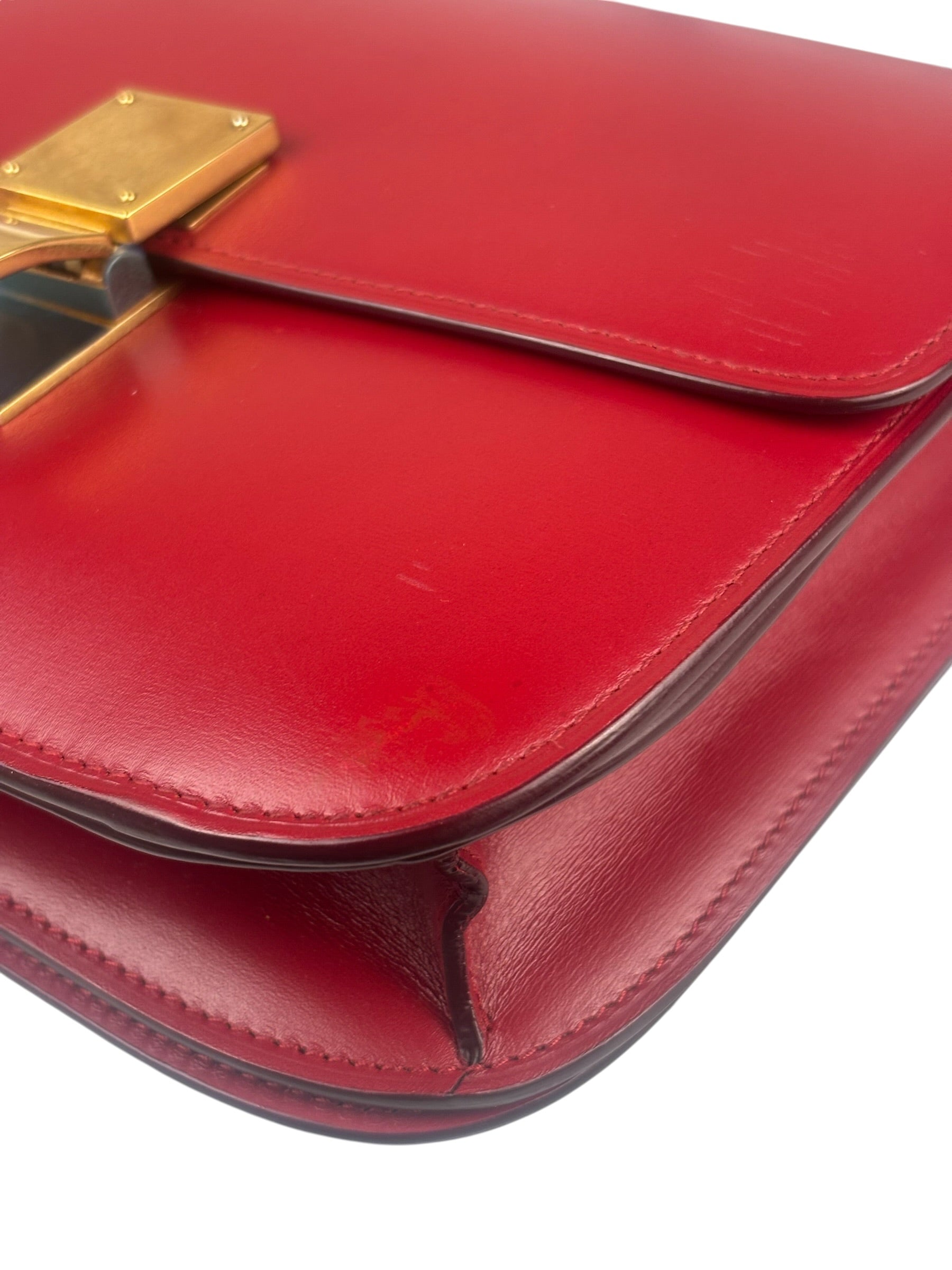 Celine Red Leather Box Crossbody Bag