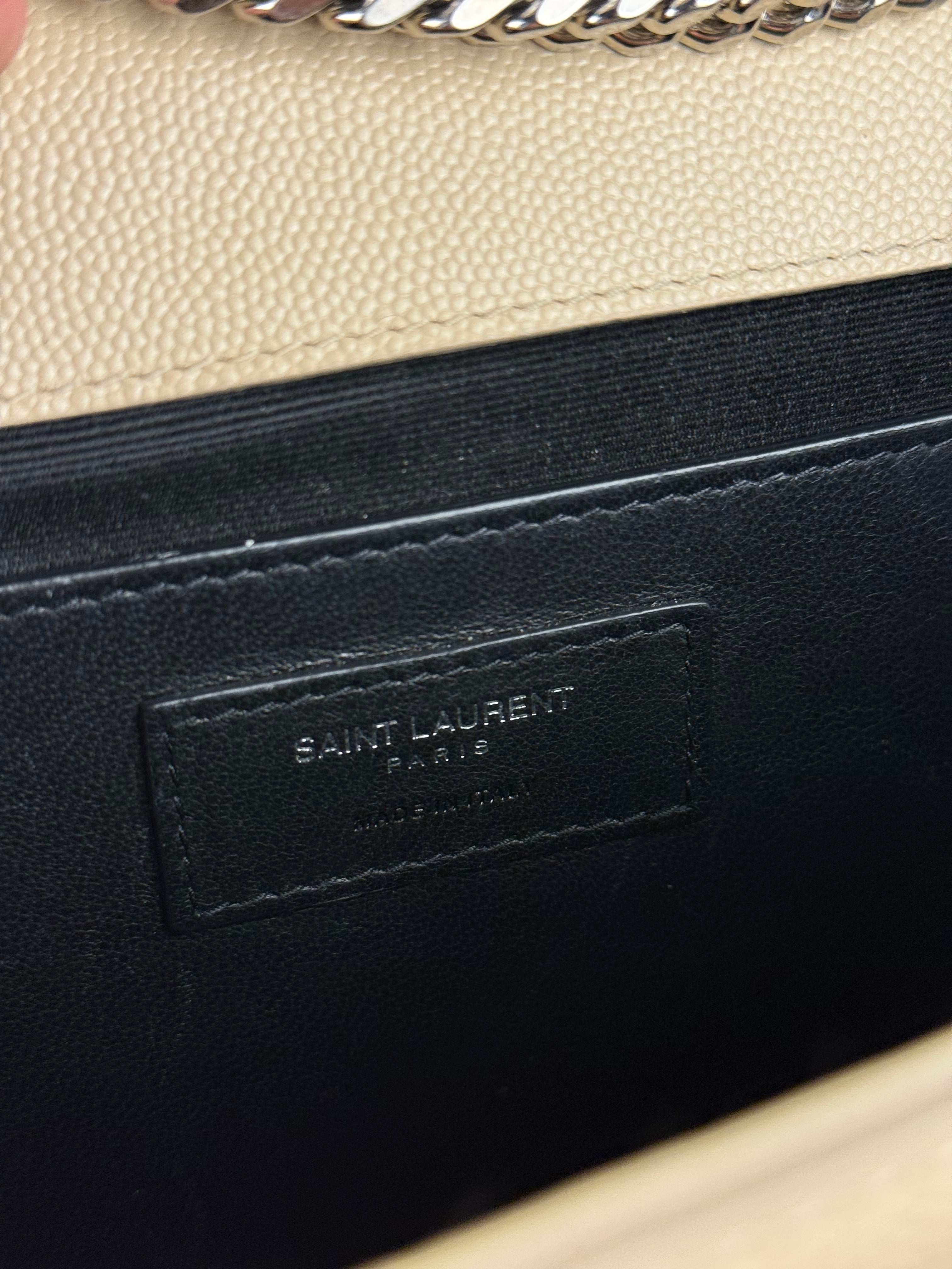 Saint Laurent Kate Grain De Poudre Chain Bag Beige