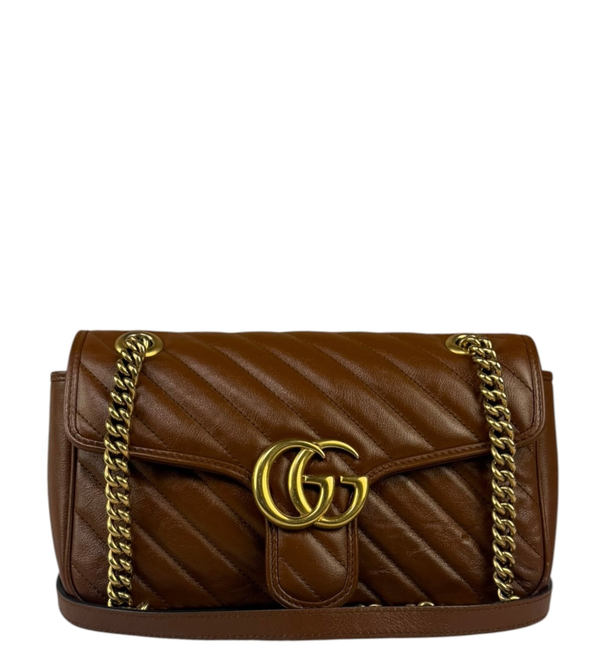 Gucci Tan Brown Leather Marmont Matelasse Shoulder Bag