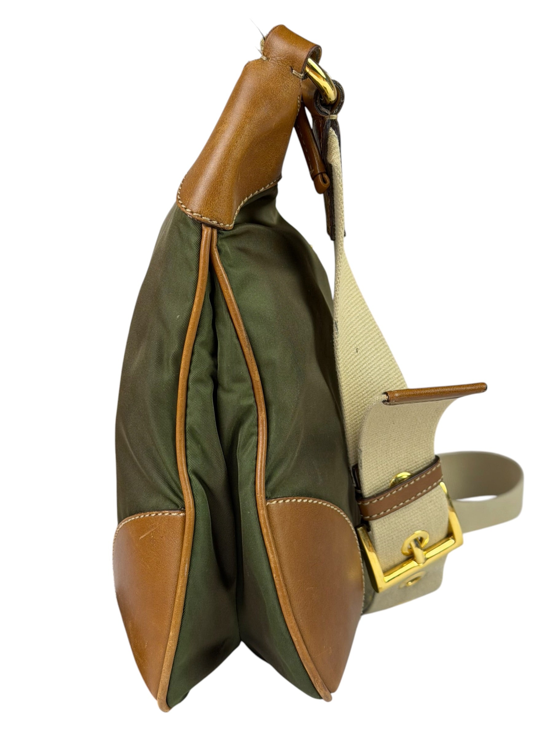 Prada Green/Brown Nylon/Leather Trim Crossbody Bag
