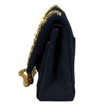 Chanel Navy Blue Cotton Jersey Classic Double Flap Shoulder Bag