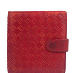Bottega Veneta Red Leather Nappa Intercciato French Compact Wallet