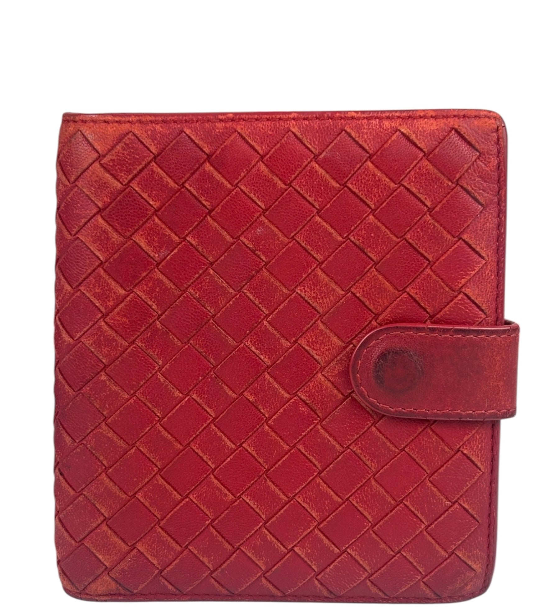 Bottega Veneta Red Leather Nappa Intercciato French Compact Wallet