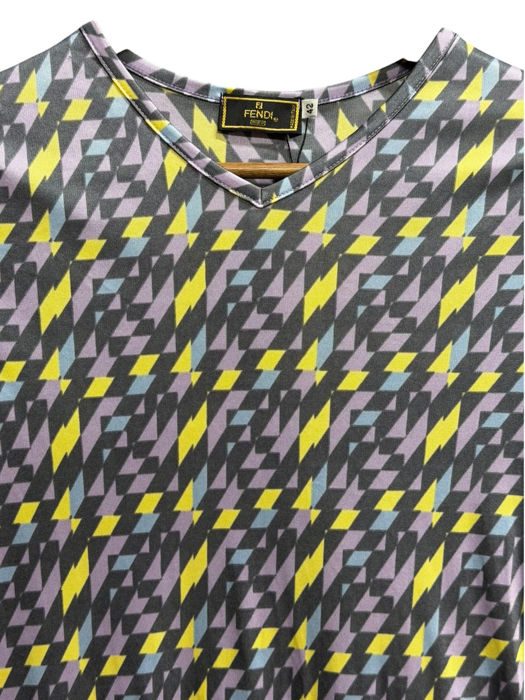 90s Fendi Geo Zucca Print V-Neck Shirt