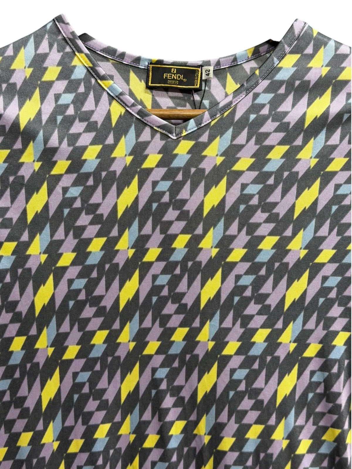 90s Fendi Geo Zucca Print V-Neck Shirt