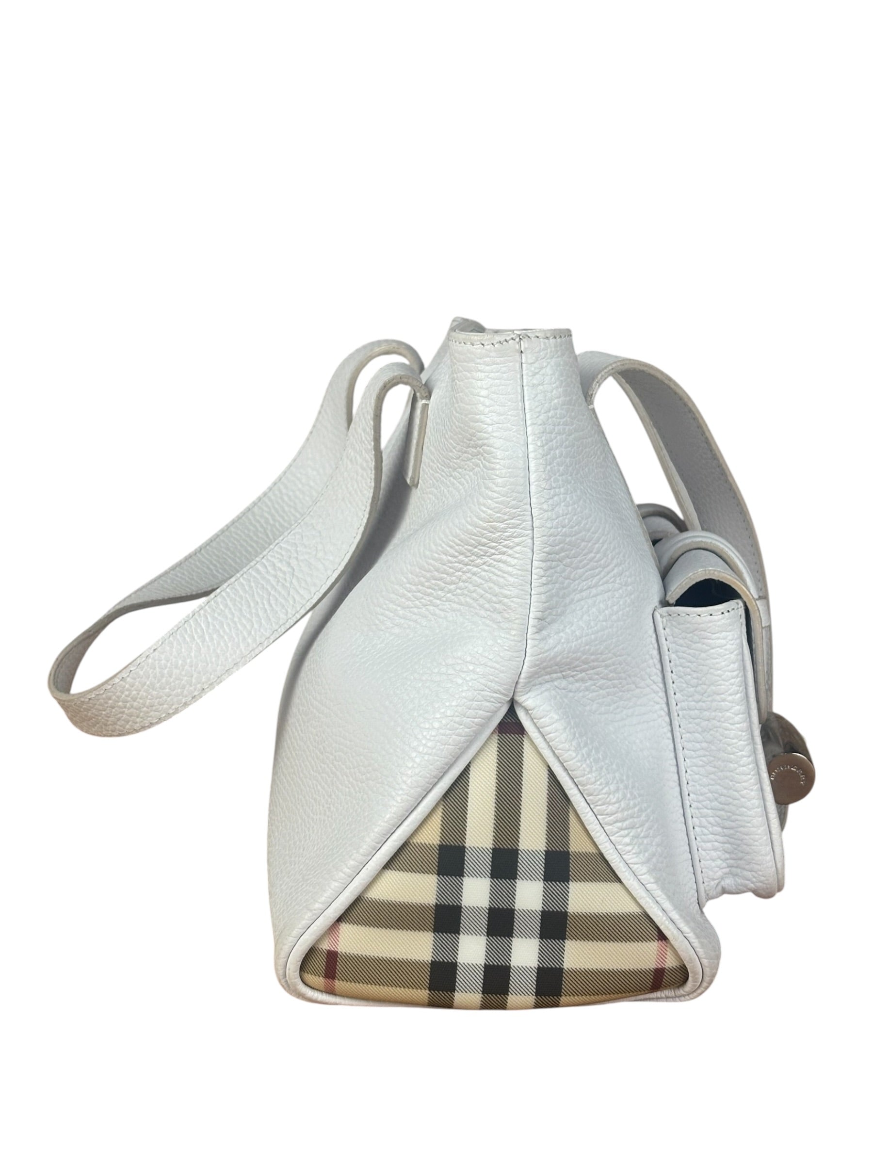 Burberry White Pebbled Leather Shoulder Bag