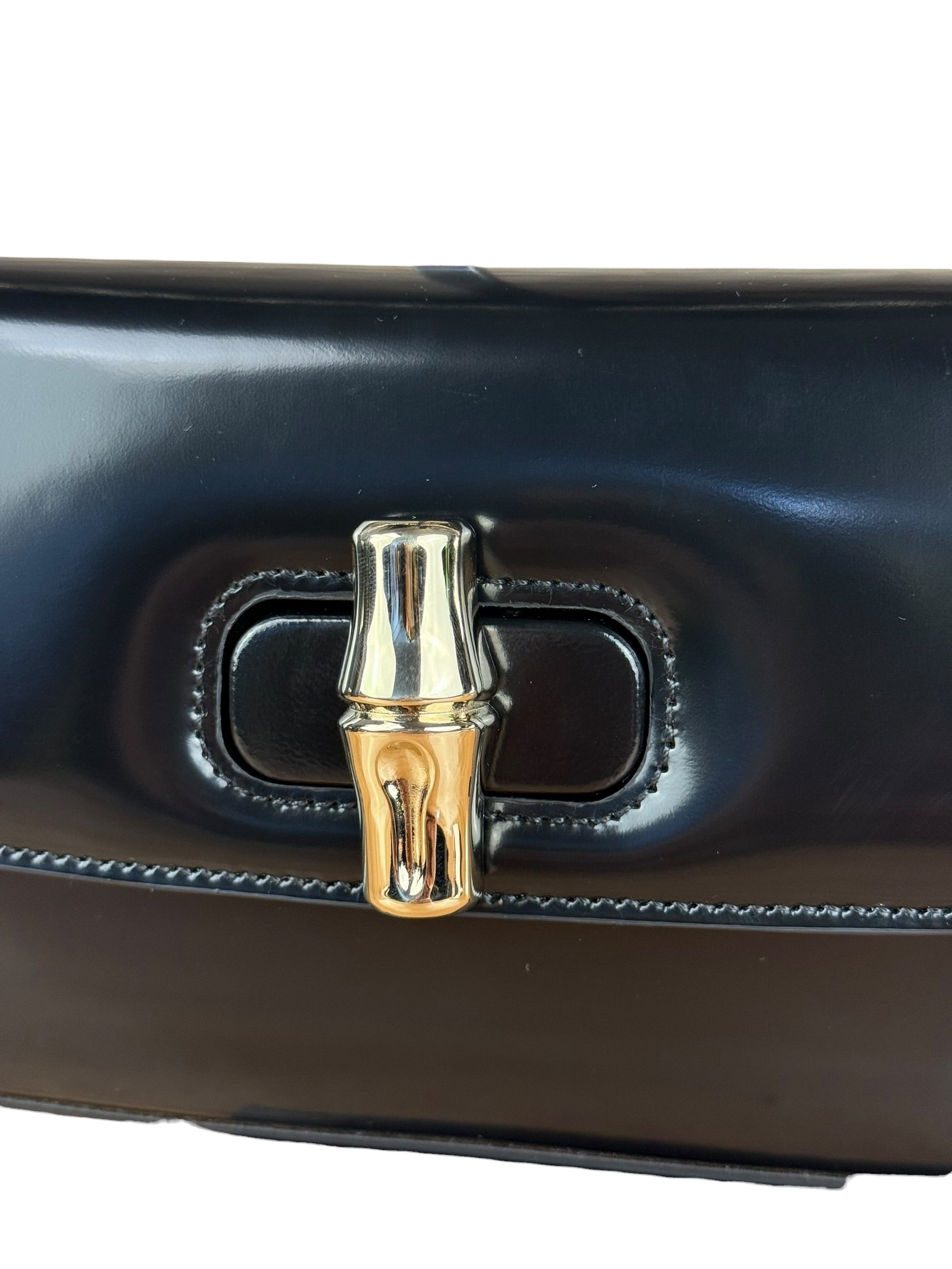 Gucci Black Leather Bamboo Night Small Clutch/Pochette