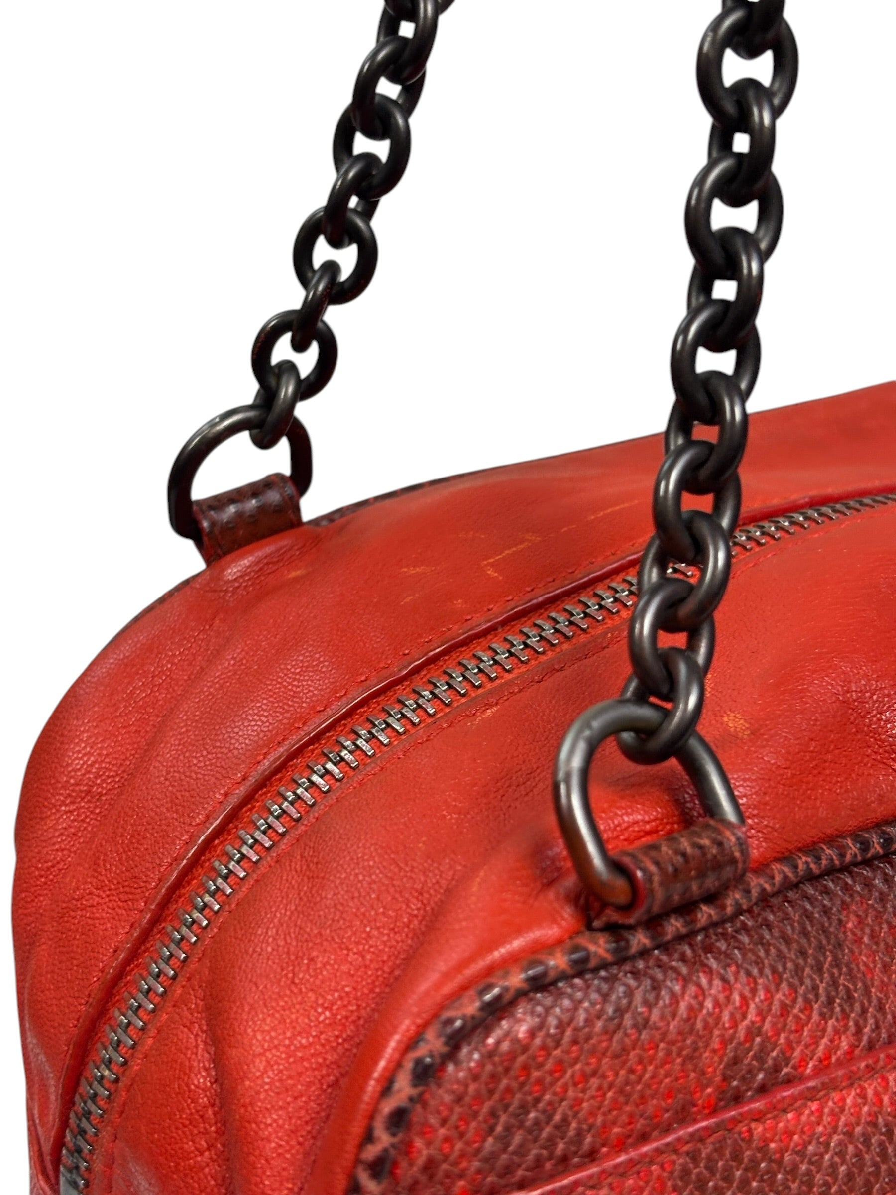 Bottega Veneta Red Lambskin/Lizard Intrecciato Shoulder Bag