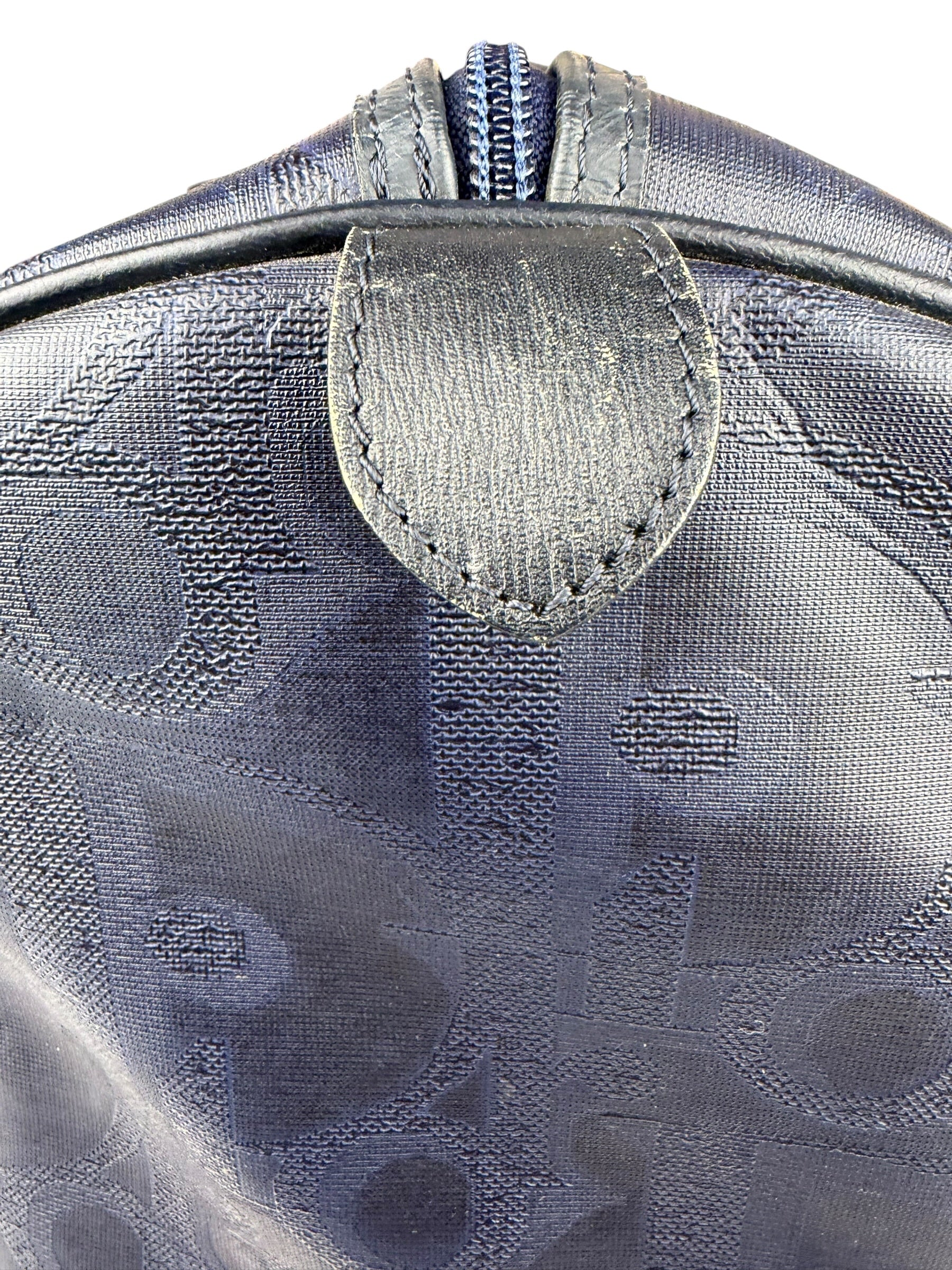 Christian Dior Vintage Navy Coated Canvas Boston Bag
