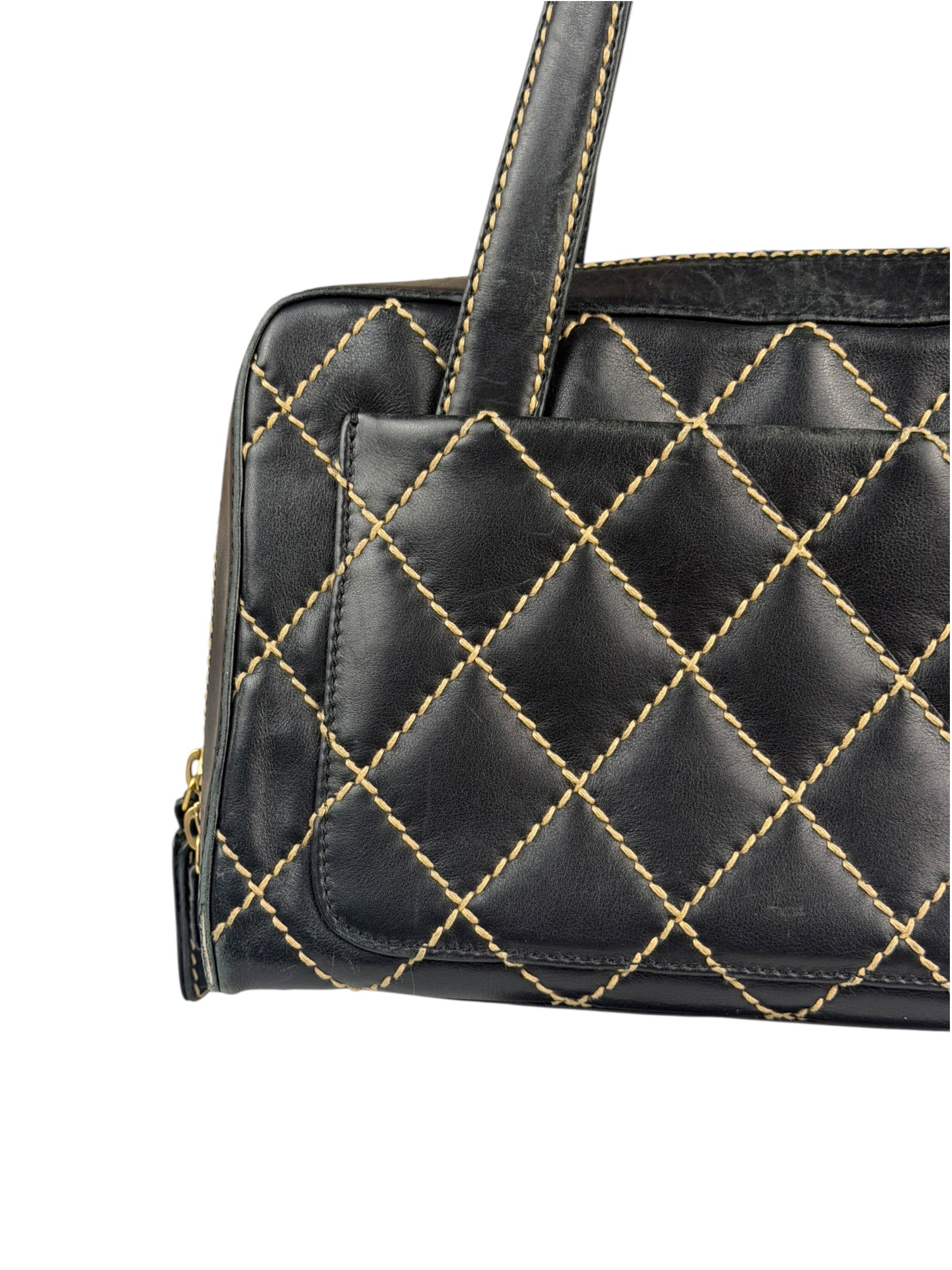 Chanel Black Quilted Leather Wild Stitch Bowler Bag 2003