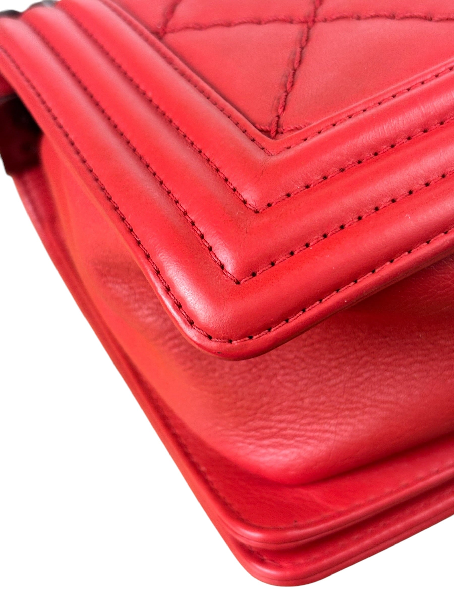 Chanel Red Quilted Lambskin Boy Flap Bag 2013