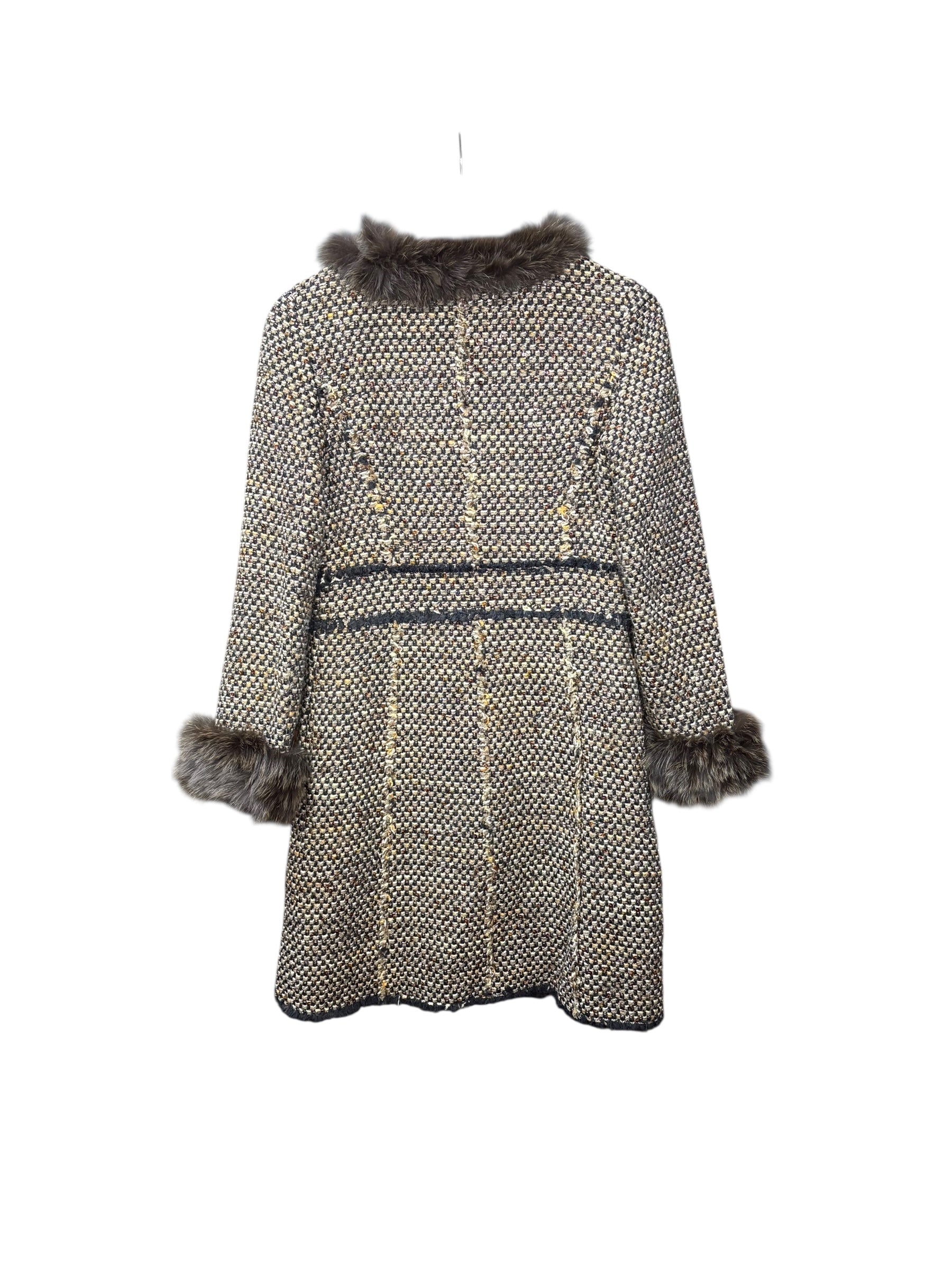 Epoca Tweed Fur Lined Long Coat
