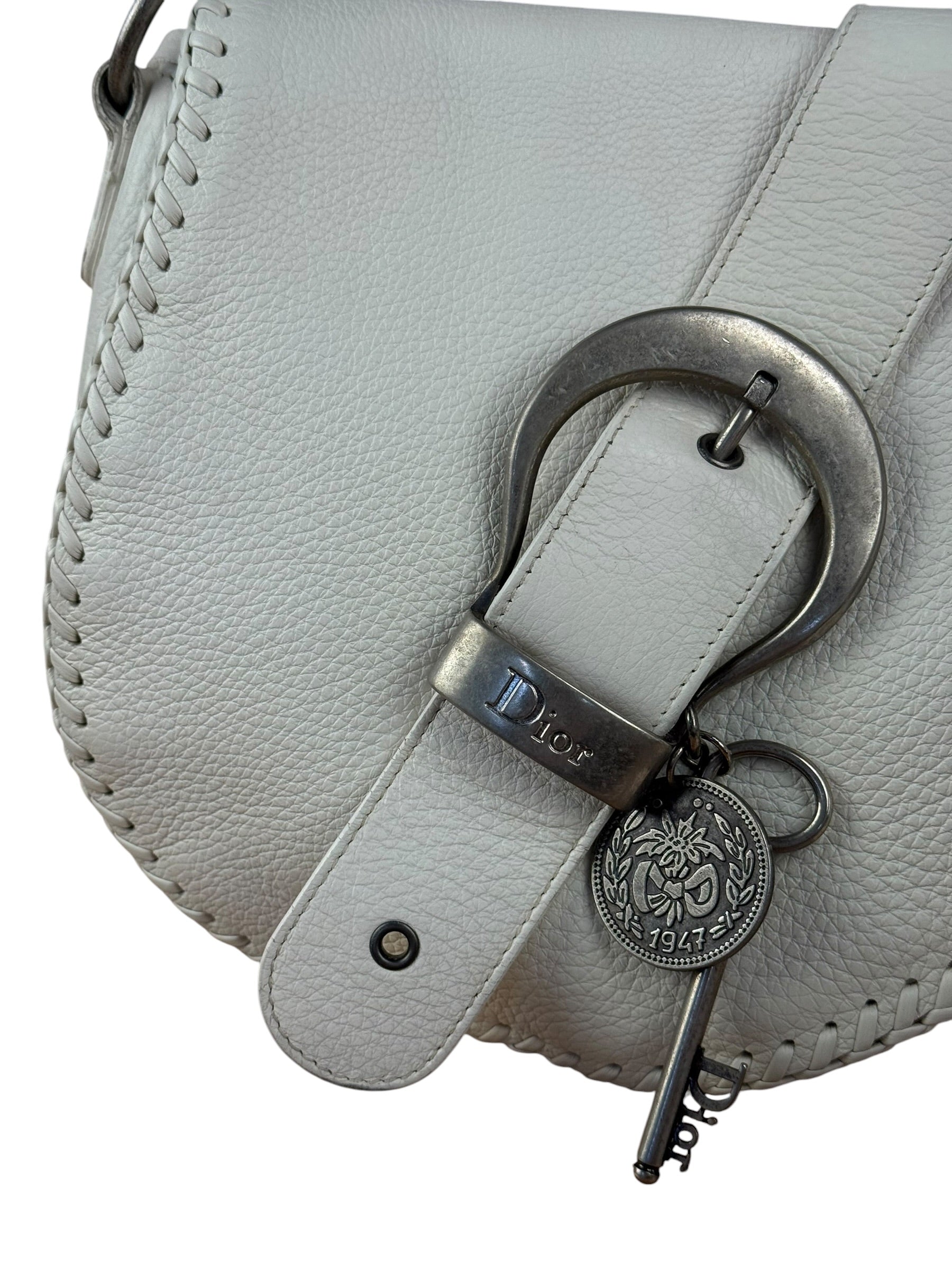 Christian Dior White Leather Gaucho Double Saddle Shoulder Bag
