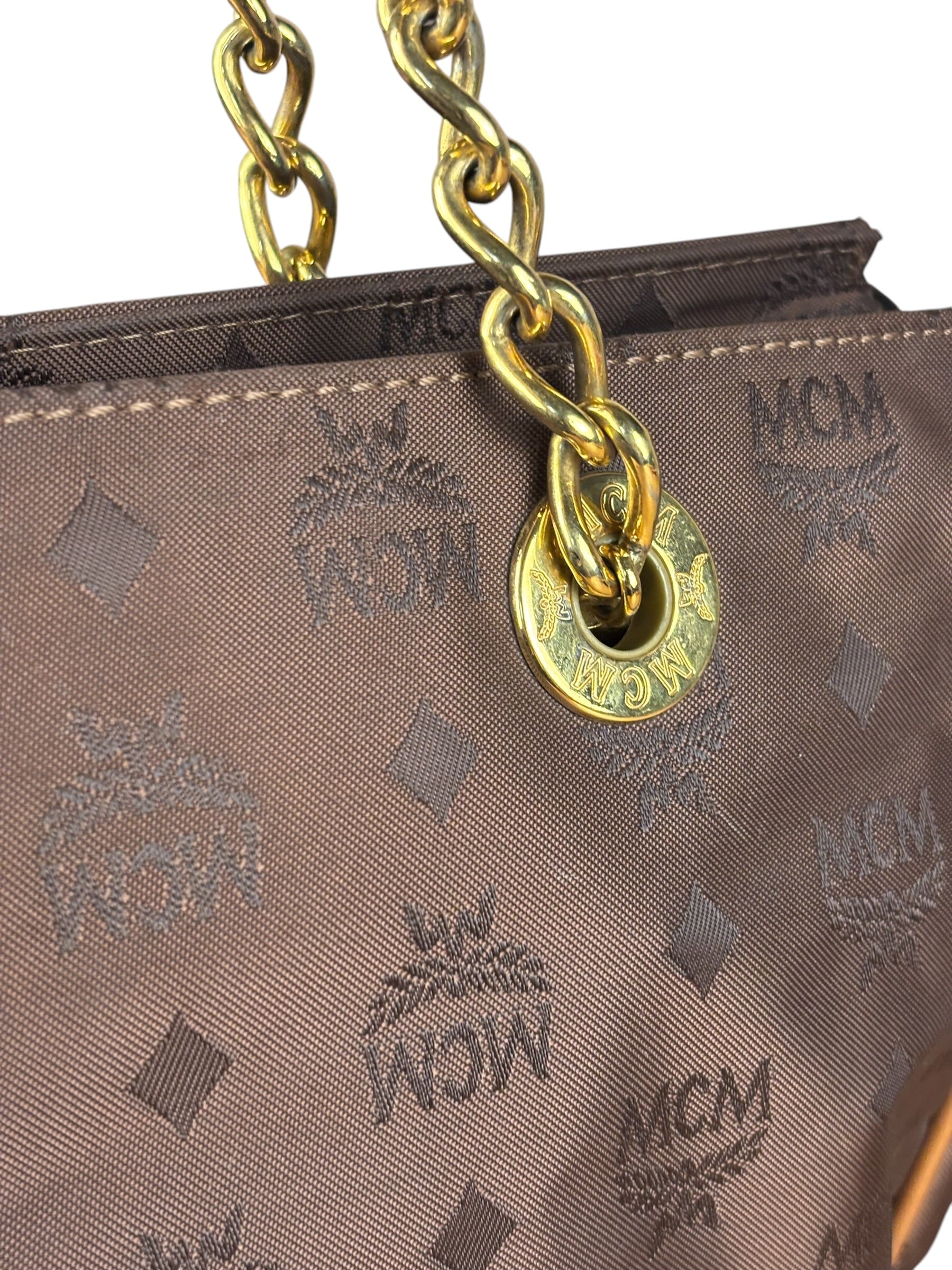 MCM Brown Nylon/Leather Visetos Monogram Shoulder/Tote Bag
