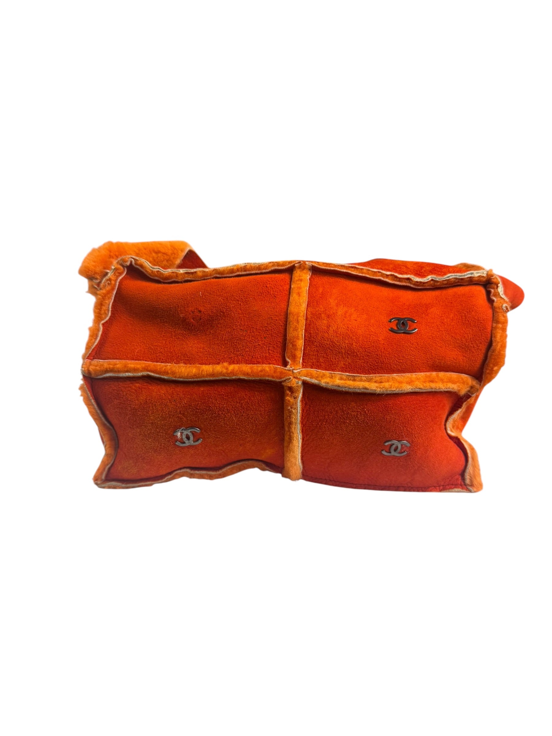 Chanel Orange Suede Shearling Patchwork Shoulder Bag 2001