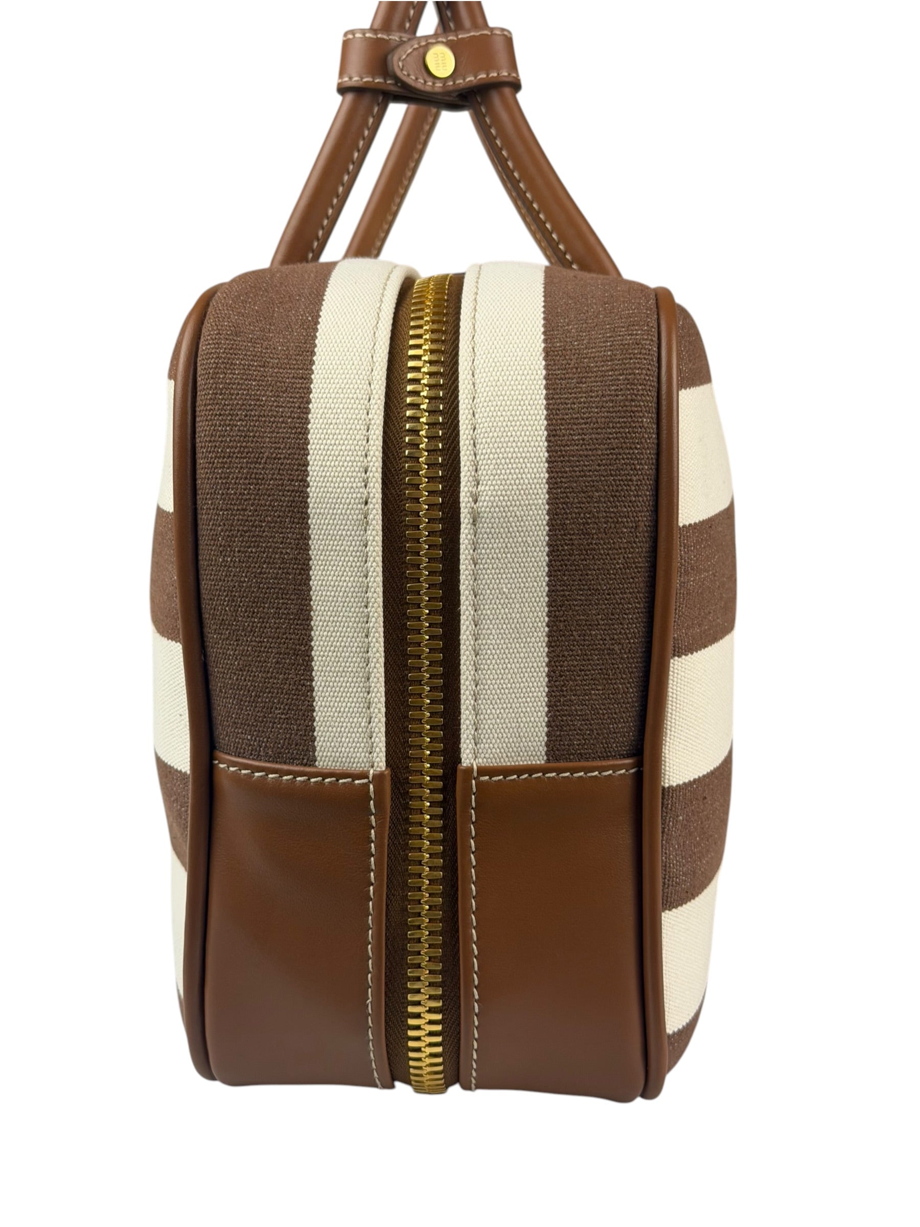 Miu Miu Canvas Stripped Beau Top Handle Bag