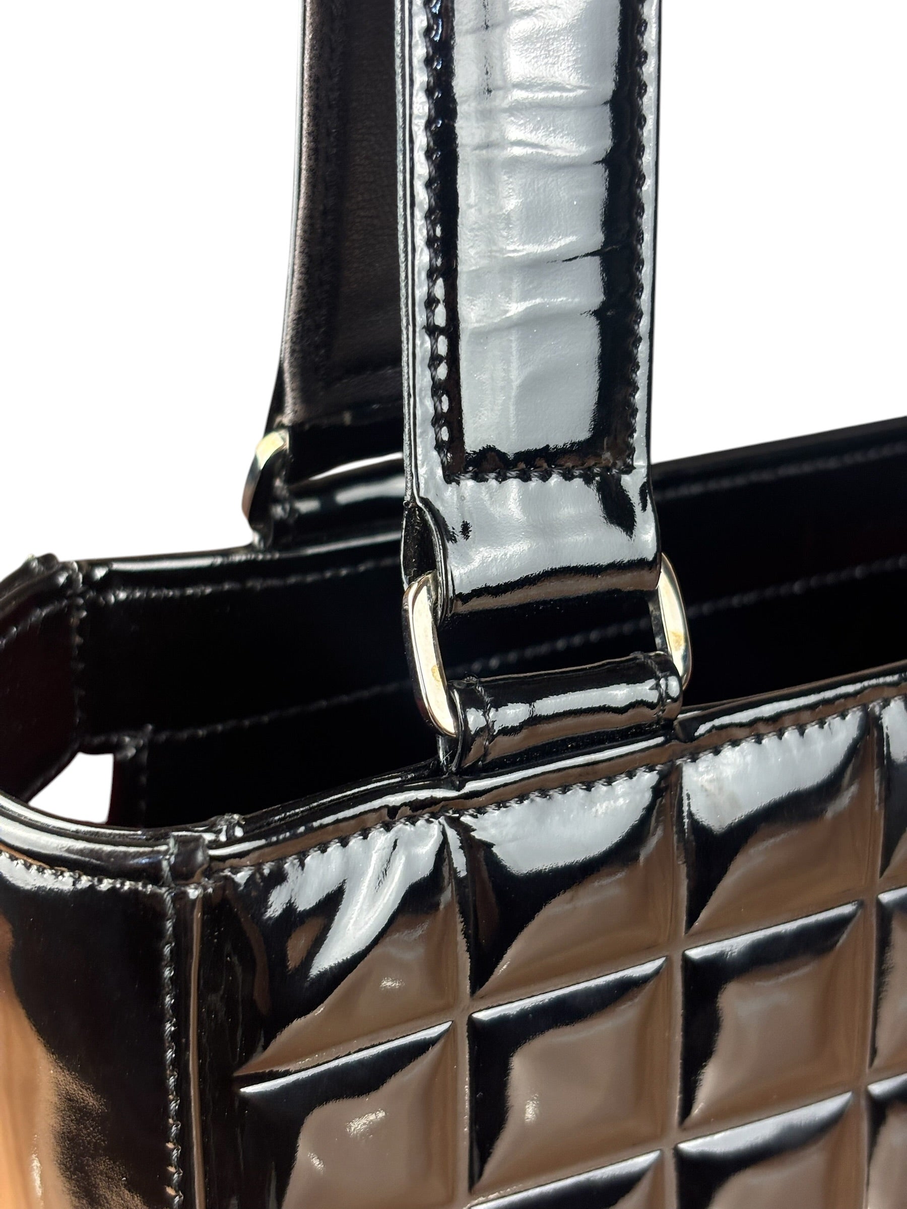 Chanel Black Patent Chocolate Bar Shoulder Tote 2002