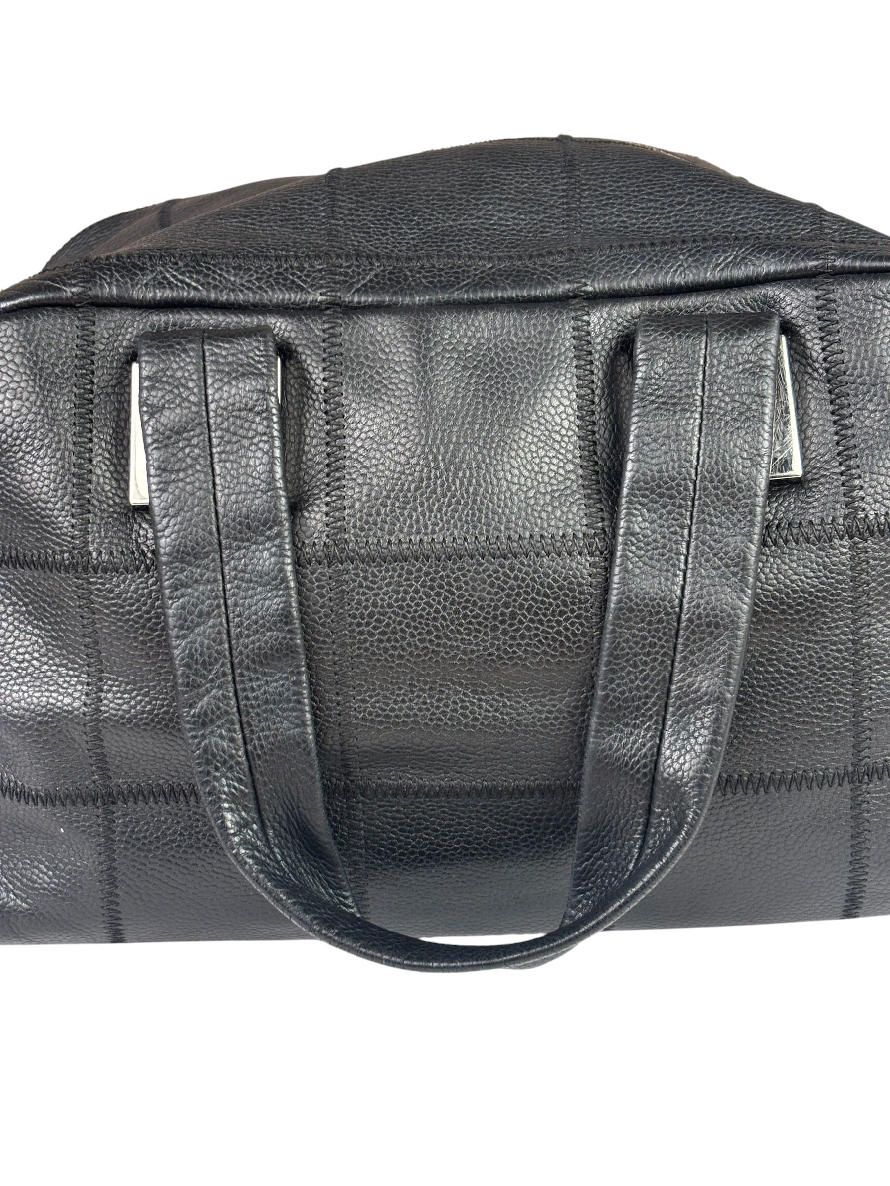 Chanel Black Quilted Leather Chocolate Bar Bowling Handbag