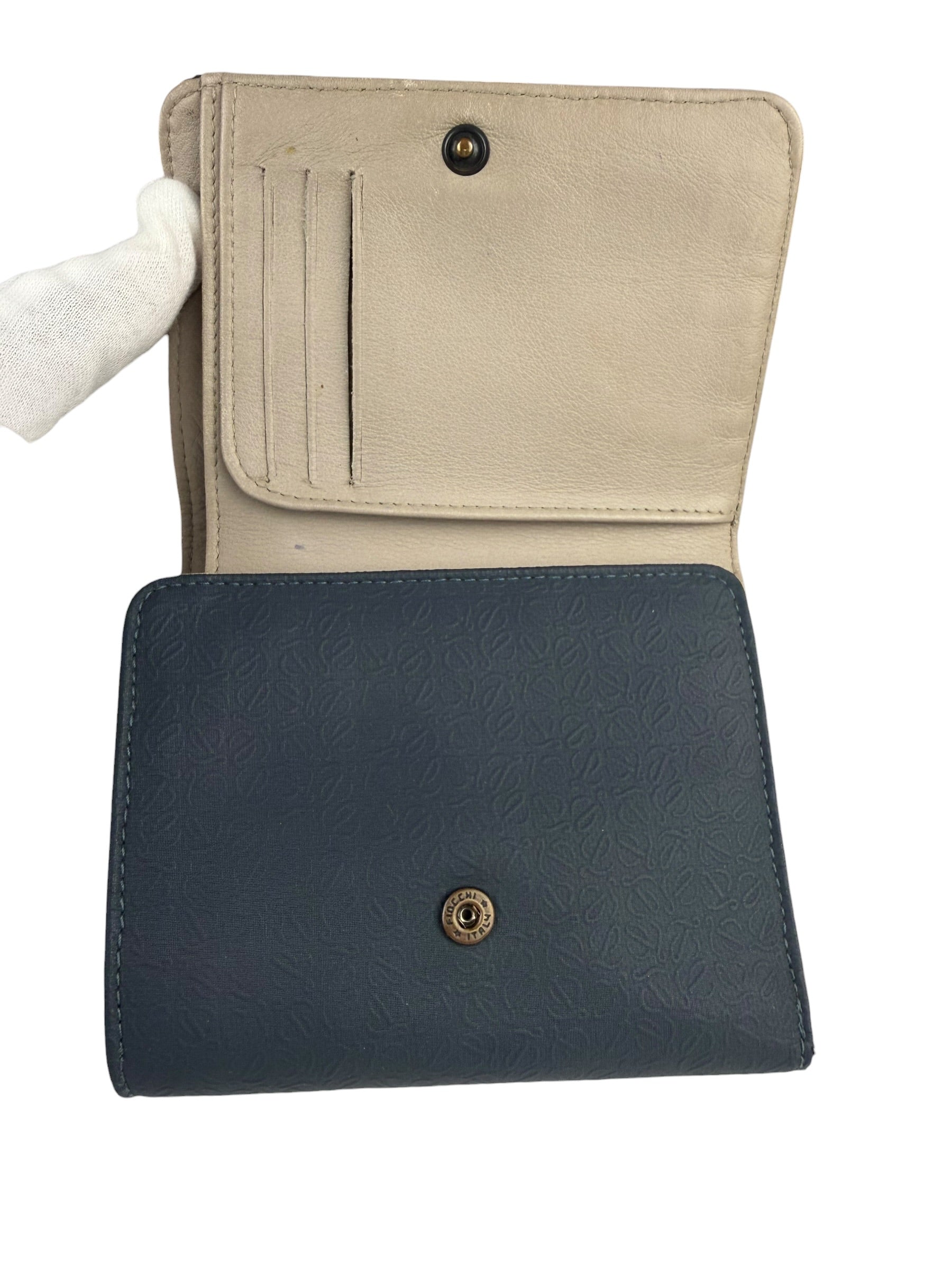 Loewe Muted Slate Blue Leather Monogram Debossed Anagram Wallet