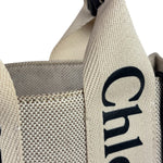 Chloe Beige Leather Trim Woody Tote Bag