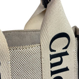 Chloe Beige Leather Trim Woody Tote Bag