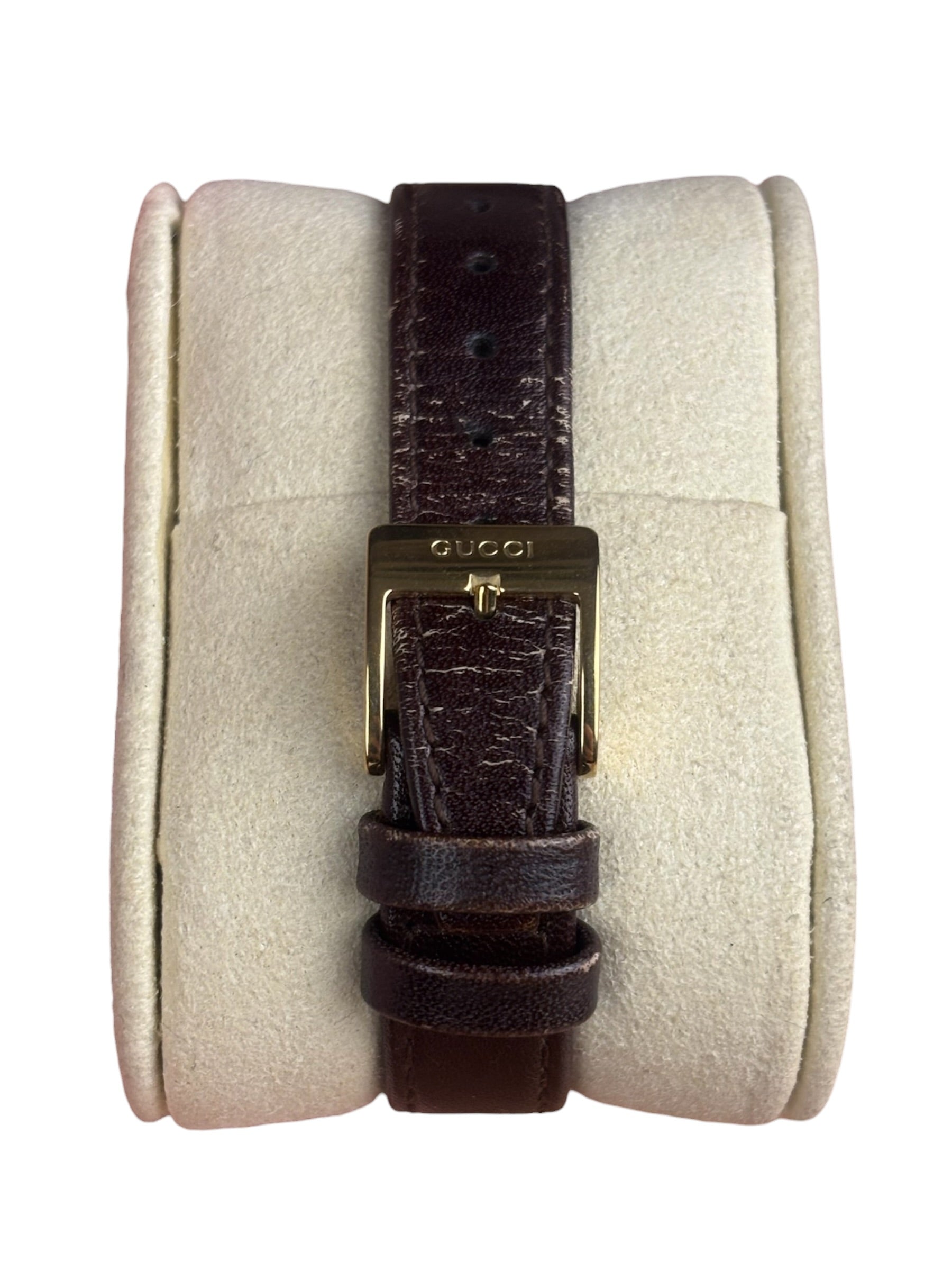 Gucci Vintage Gold-Plated Bezel Brown Leather Watch - 2300L