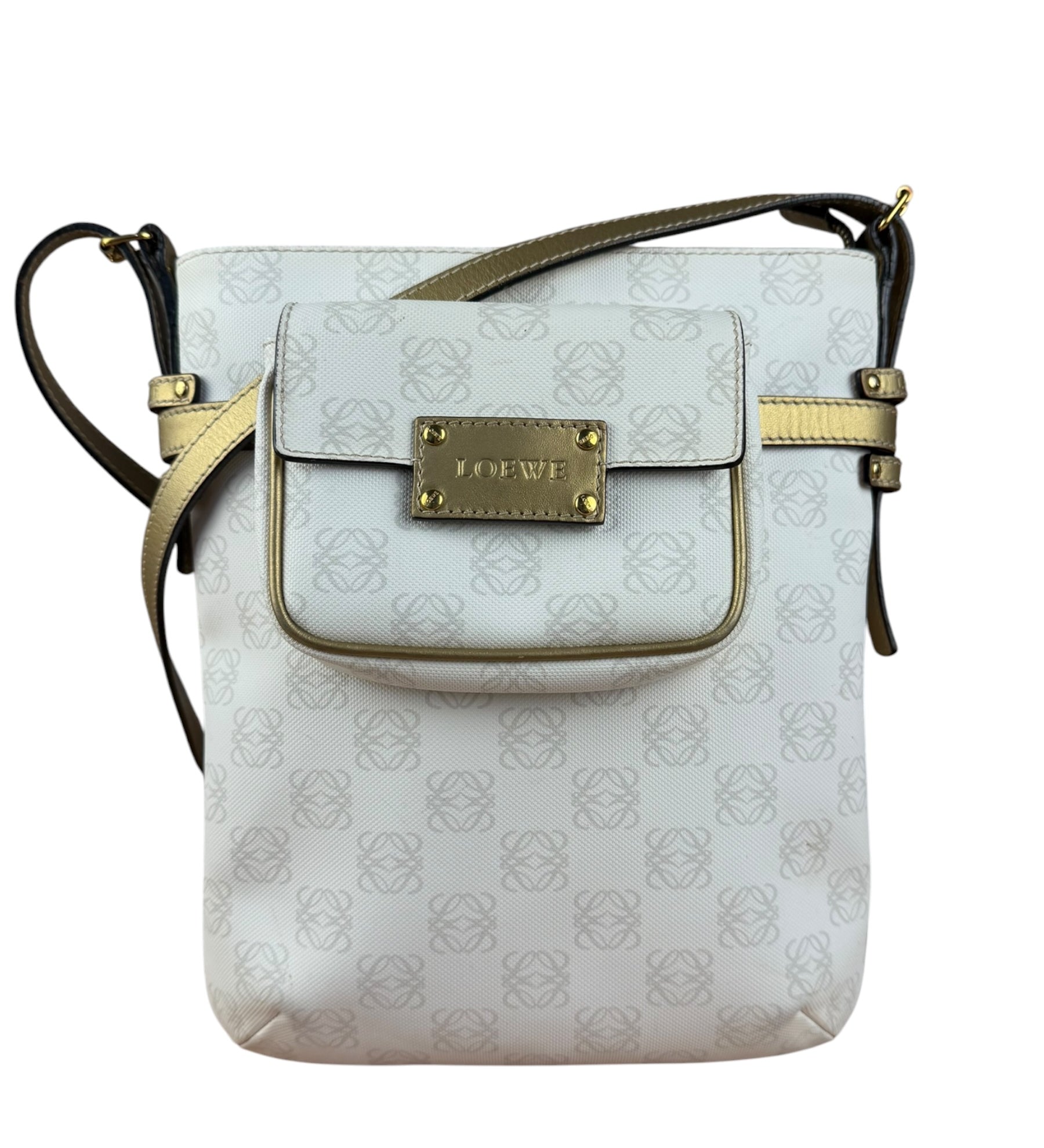 Loewe White/Gold Coated Canvas Crossbody