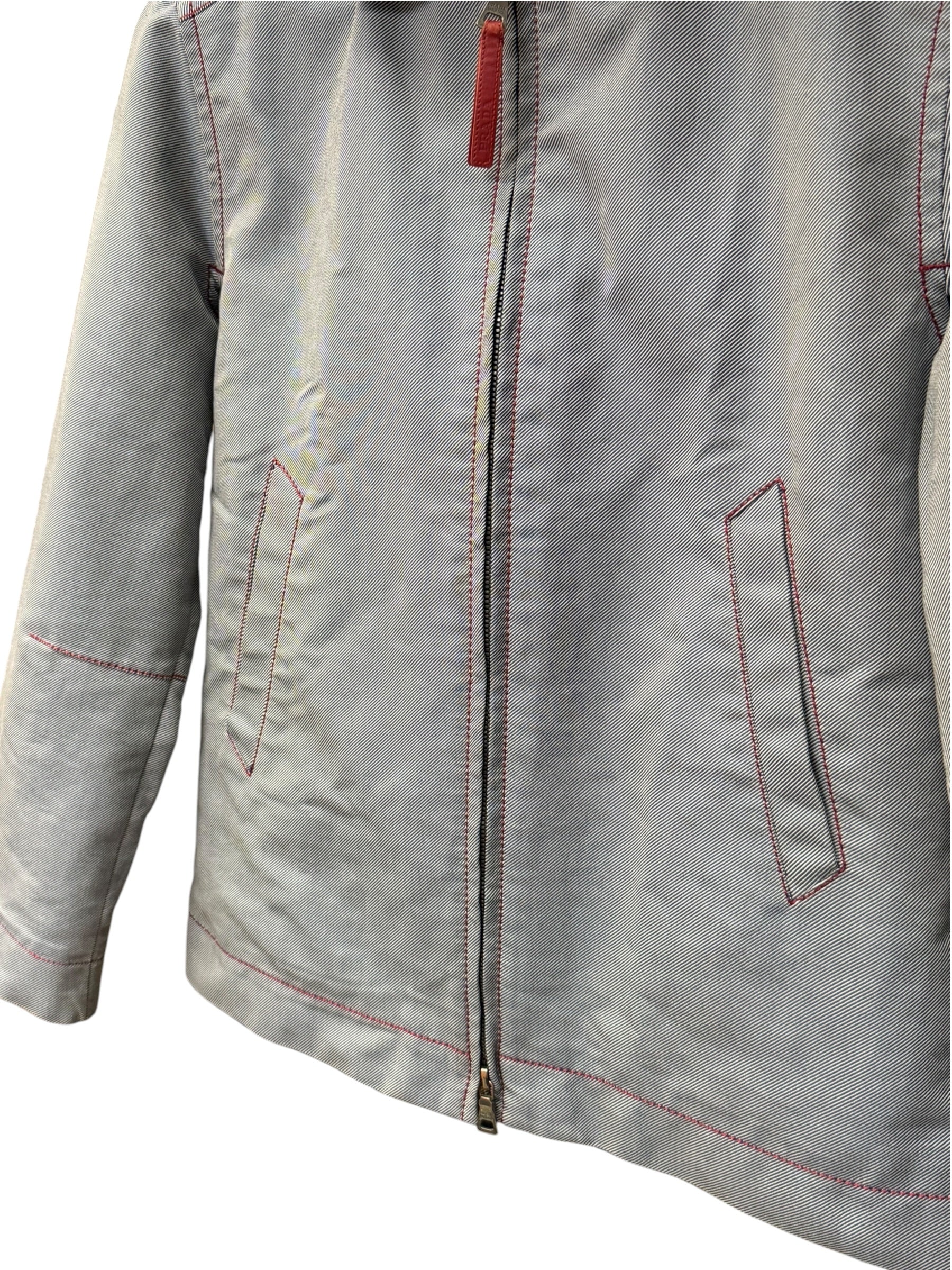 Prada Vintage Blue Striped Canvas Zip Up Collared Jacket