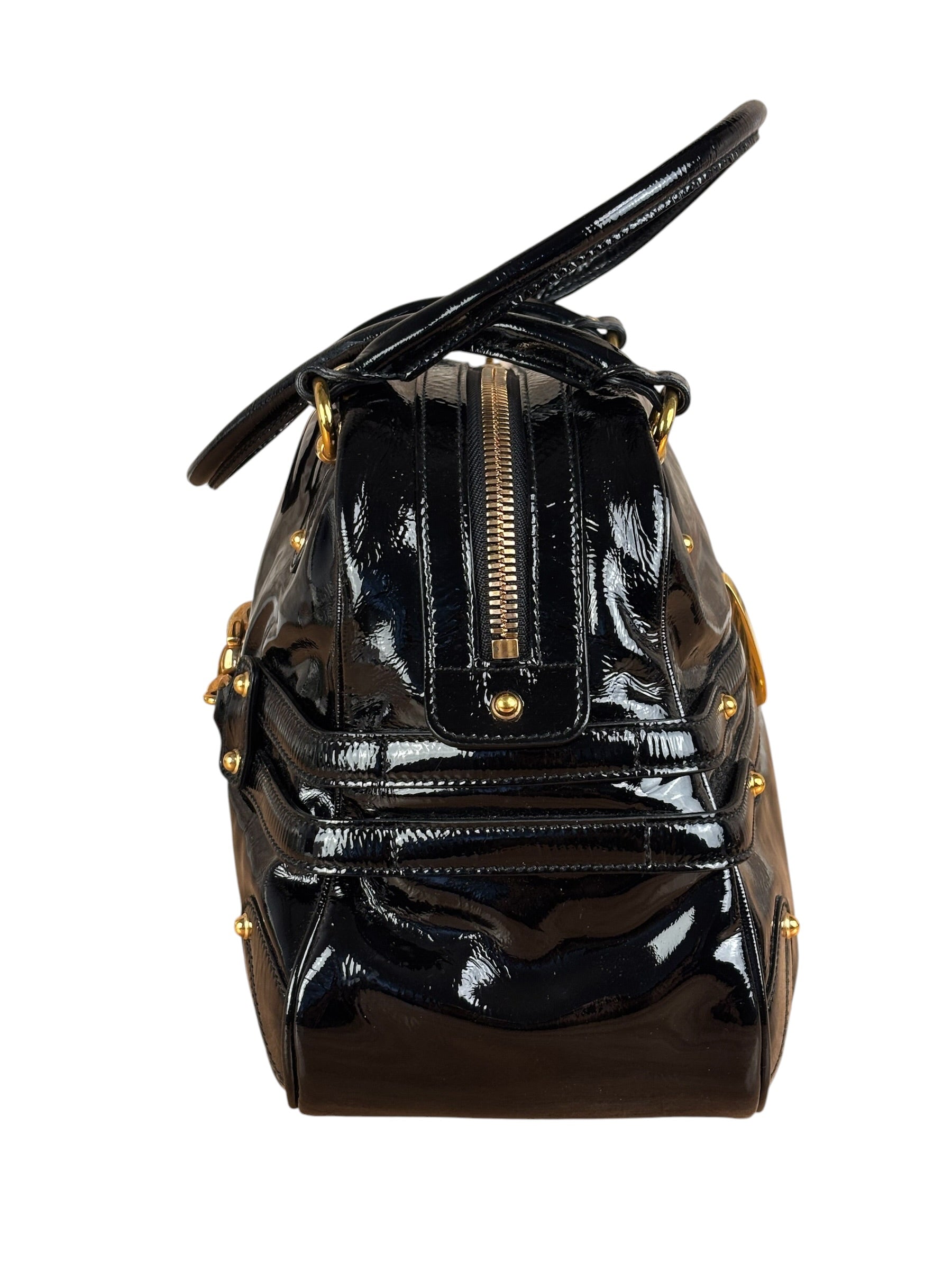 Gucci Black Patent Leather Horsebit Wave Shoulder Bag