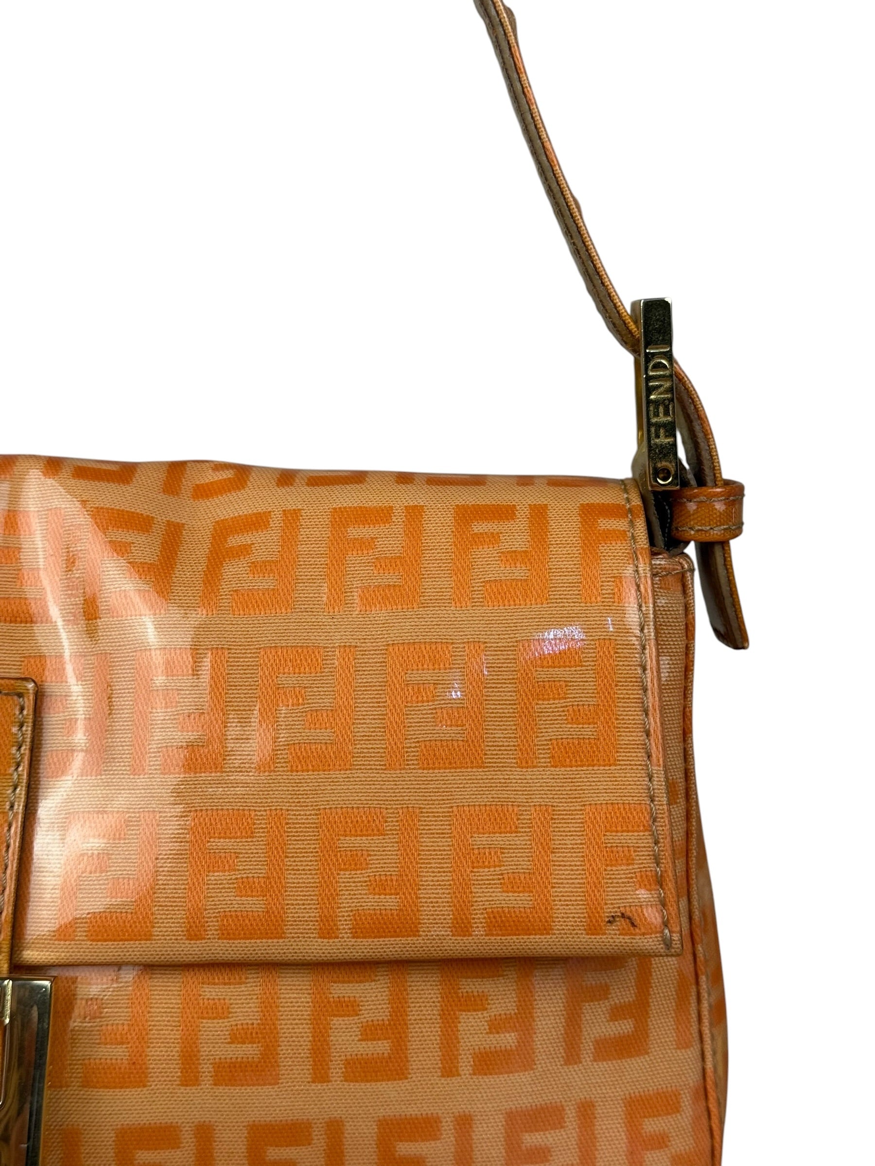 Fendi Vintage Orange Zucca Mamma FF Monogram Baguette
