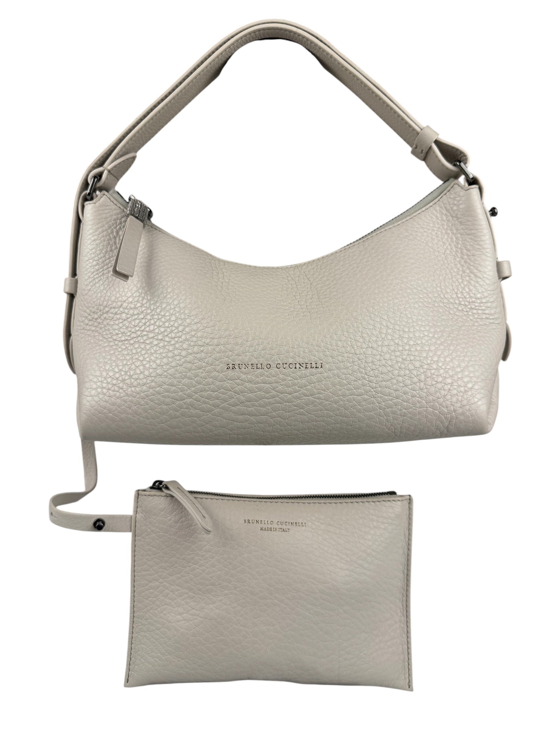 Brunello Cucinelli Ivory Grained Leather Shoulder Bag