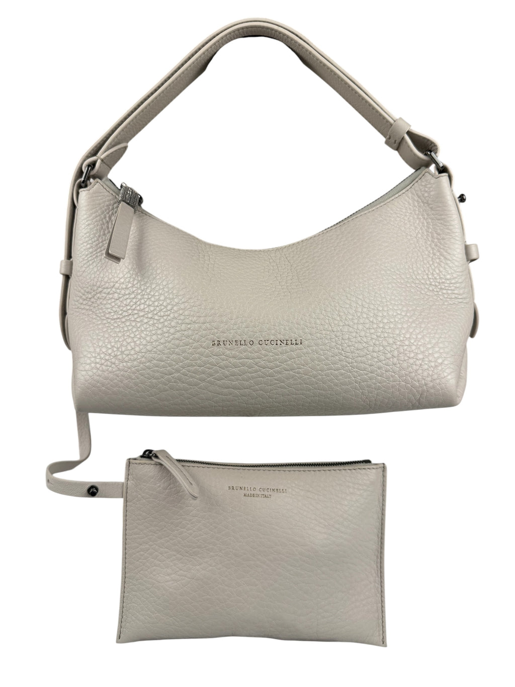 Brunello Cucinelli Ivory Grained Leather Shoulder Bag