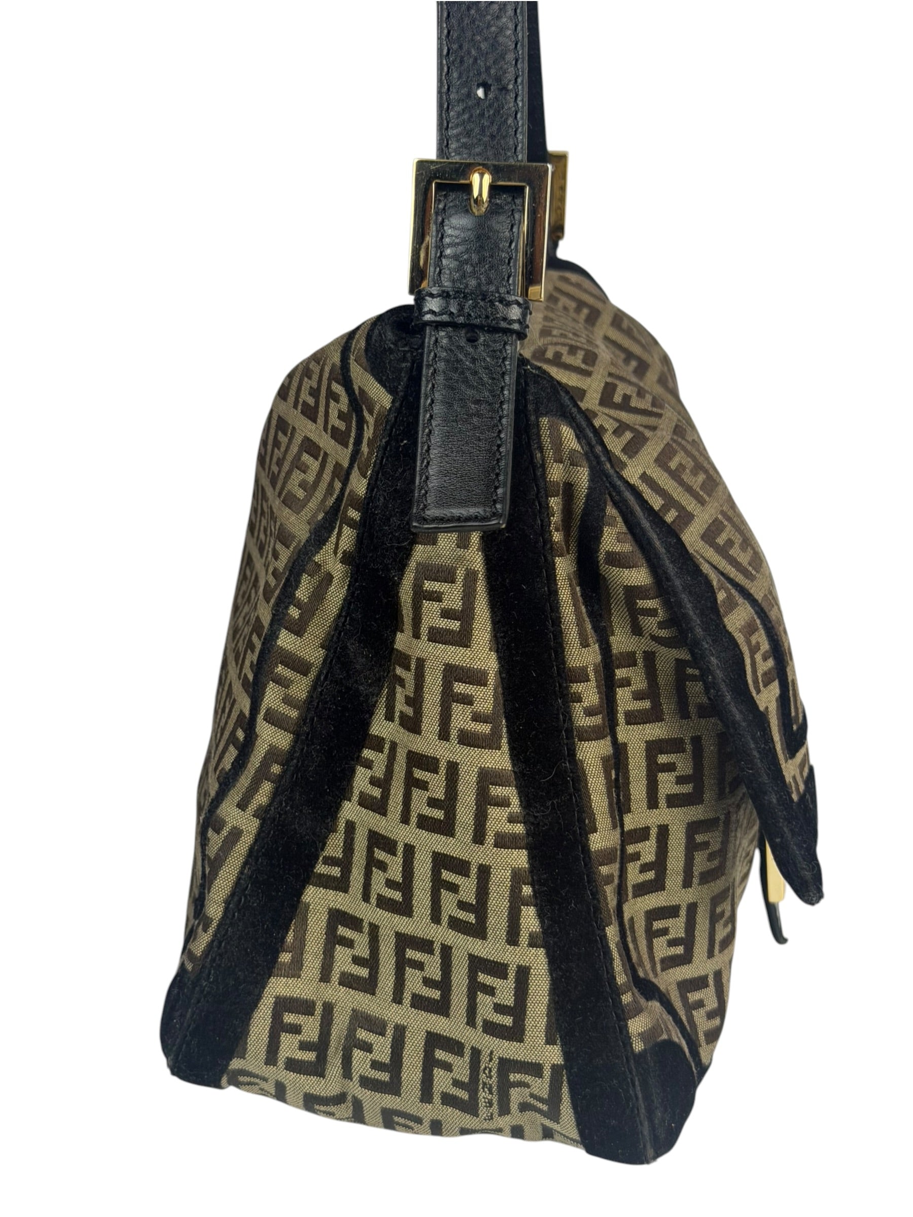Fendi Black Trim Zucca Mamma Baguette