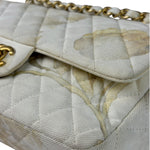 Chanel White Denim/Leather Trim Greek Collection Flower Double Flap Bag 2018