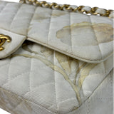 Chanel White Denim/Leather Trim Greek Collection Flower Double Flap Bag 2018