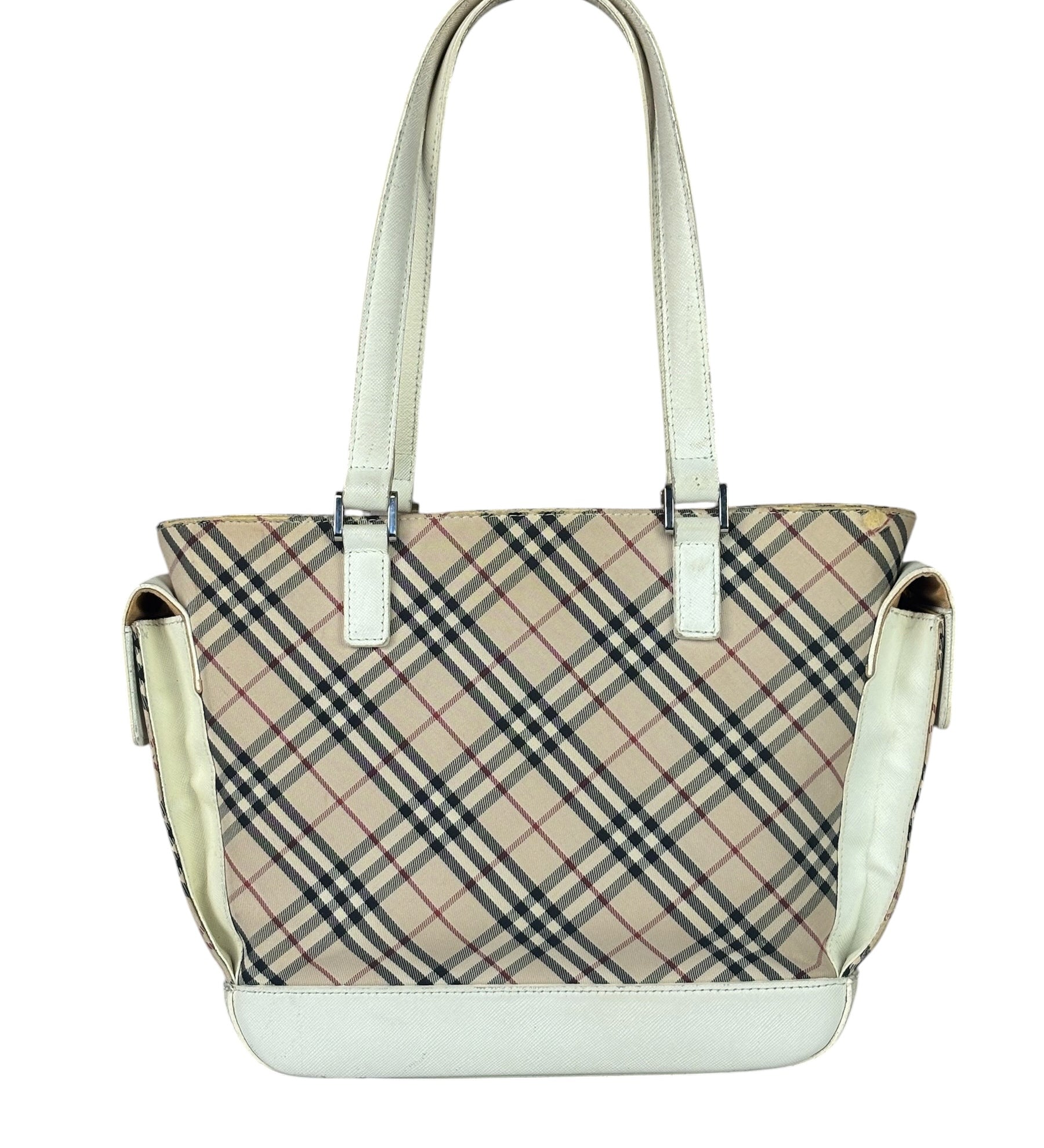 Burberry White Leather Trim Nova Check Shoulder Bag