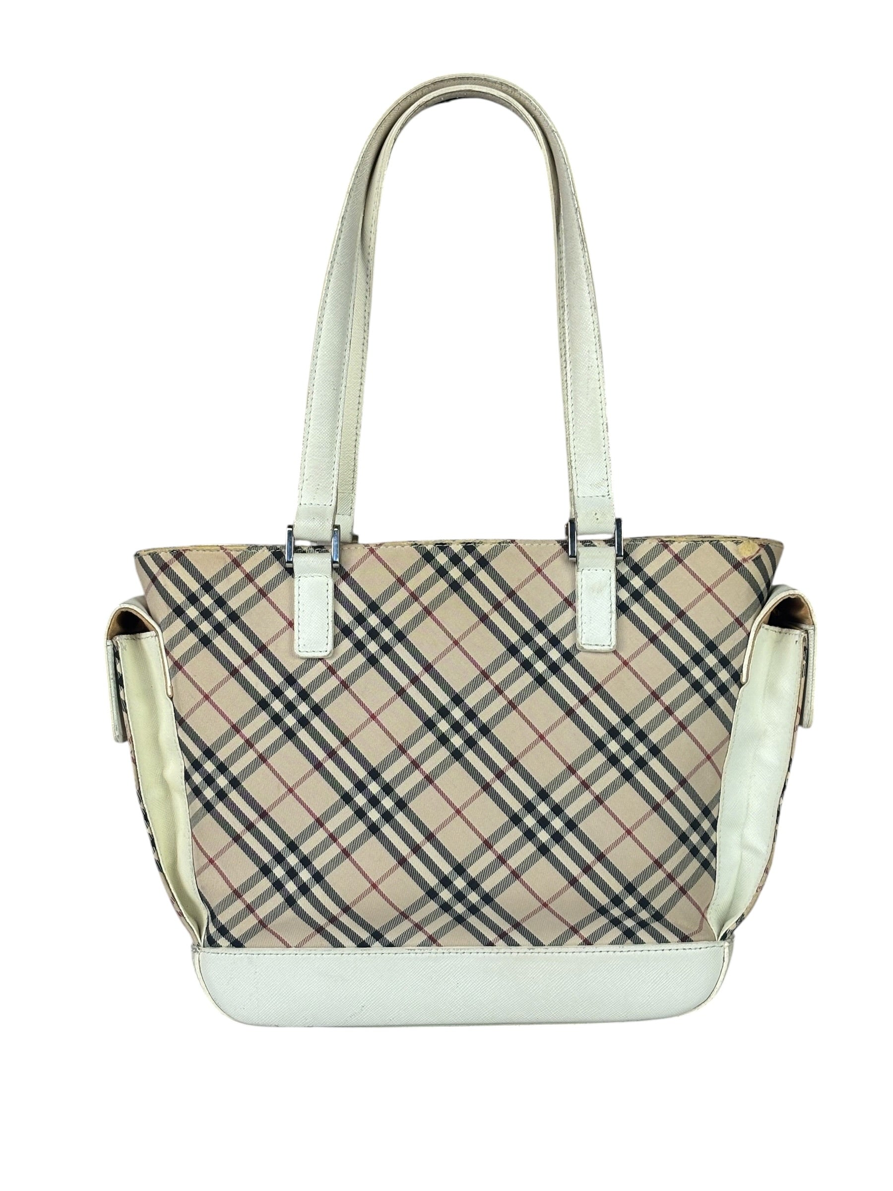 Burberry White Leather Trim Nova Check Shoulder Bag