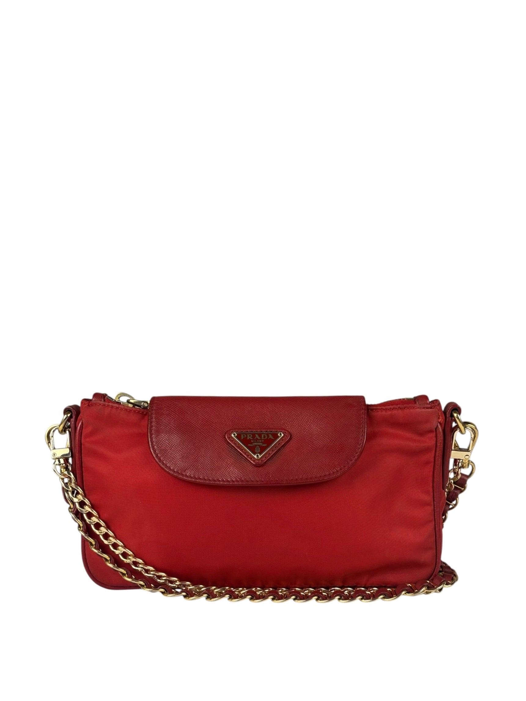 Prada Red Tessuto Nylon/Saffiano Leather Trim Two-Way Bag