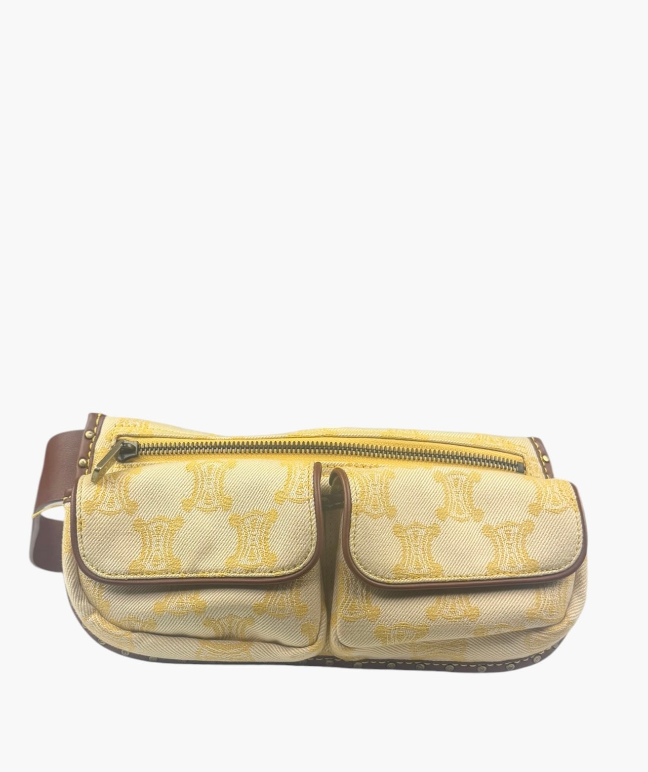 Celine Yellow/Brown Leather Trim Macadam Belt Bag