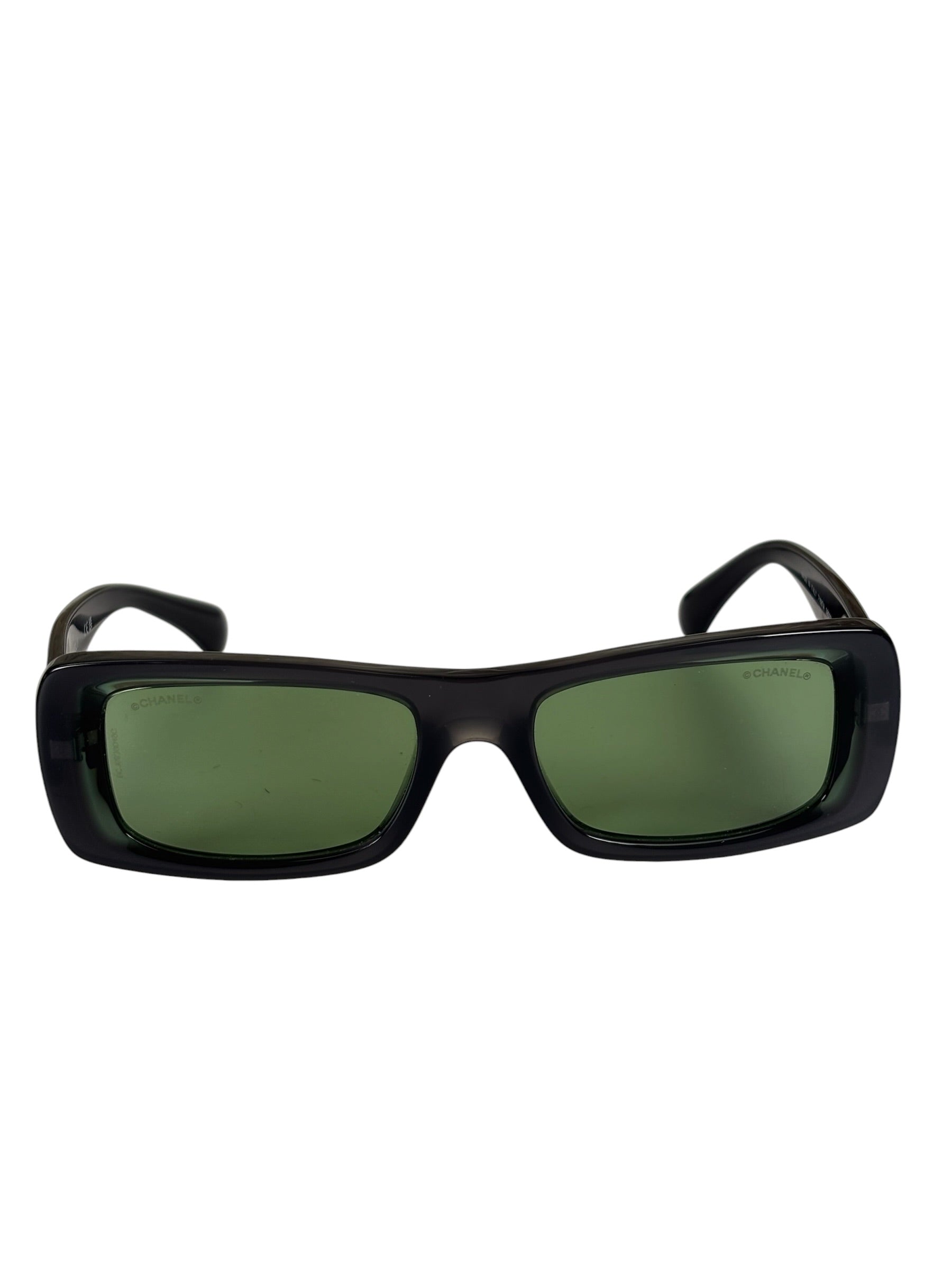 Chanel Grey/Green Rectangular 71687A Sunglasses